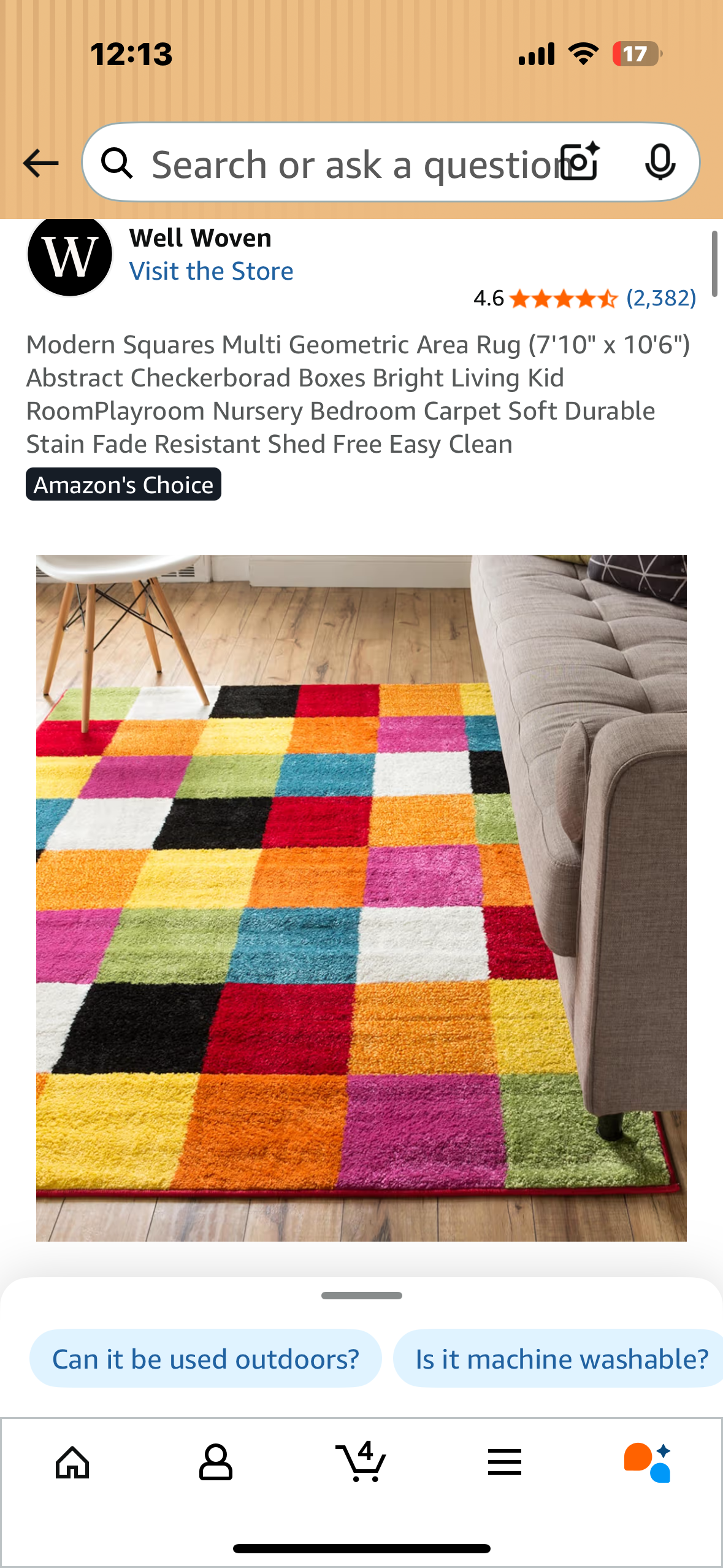 Modern Squares Multi Geometric Area Rug (7'10" x 10'6"), Abstract Checkerborad Boxes, Bright Living Room, Nursery, Bedroom Carpet, Soft, Durable Stain, Fade Resistant, Shed Free, Easy Clean (L1053)