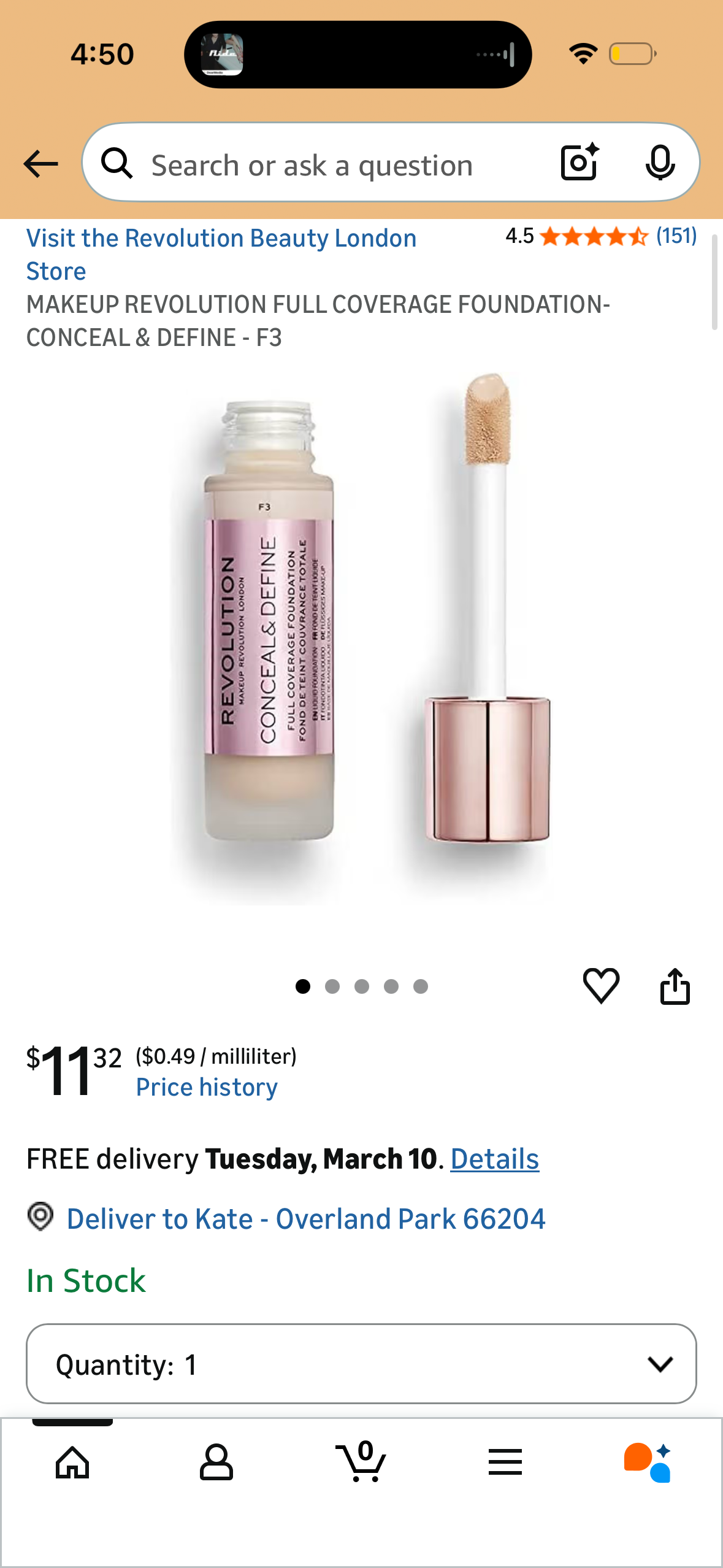 MAKEUP REVOLUTION FULL COVERAGE FOUNDATION- CONCEAL & DEFINE - F3