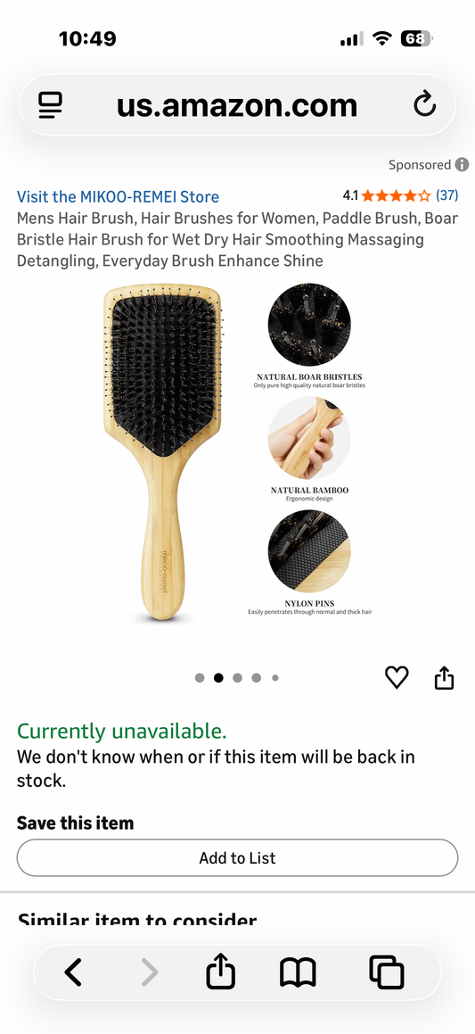 Paddle Brush, Boar Bristle Hair Brush for Wet Dry Hair Smoothing Massaging Detangling, Everyday Brush Enhance Shine