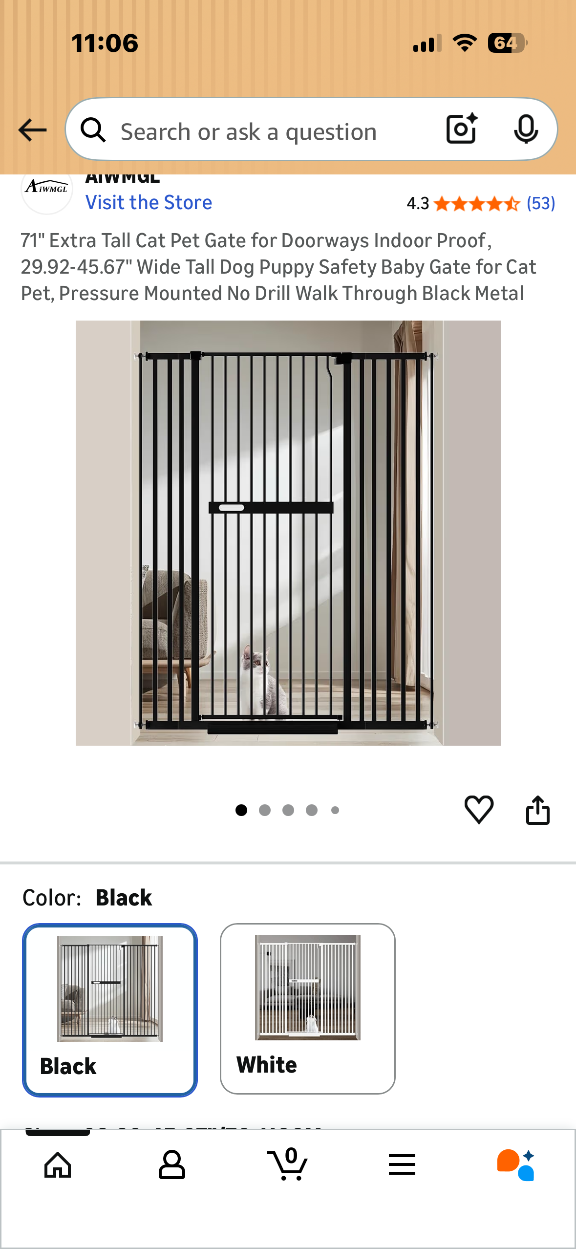 71" Extra Tall Pet Gate for Doorways, 29.9-45.6" Wide Tall Pet Safety Gate, Baby Safety Gate, Pressure Mounted, No Drill, Walk Through Door, Black Metal (R777)