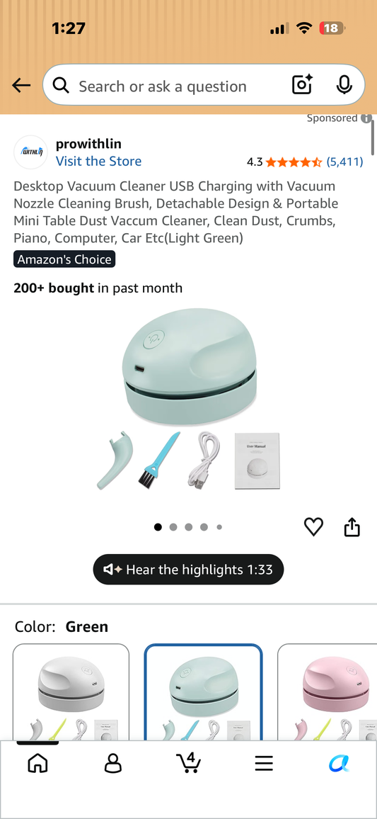 Desktop Vacuum Cleaner, USB Charging with Vacuum Nozzle, Cleaning Brush, Portable Mini Table Dust Vaccum Cleaner, Clean Dust, Crumbs, Piano, Computer, Car (Light Green)