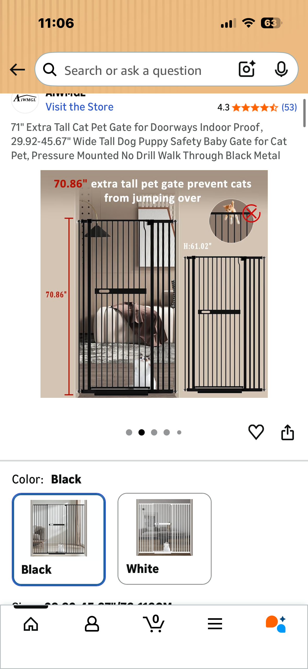 71" Extra Tall Pet Gate for Doorways, 29.9-45.6" Wide Tall Pet Safety Gate, Baby Safety Gate, Pressure Mounted, No Drill, Walk Through Door, Black Metal (R777)