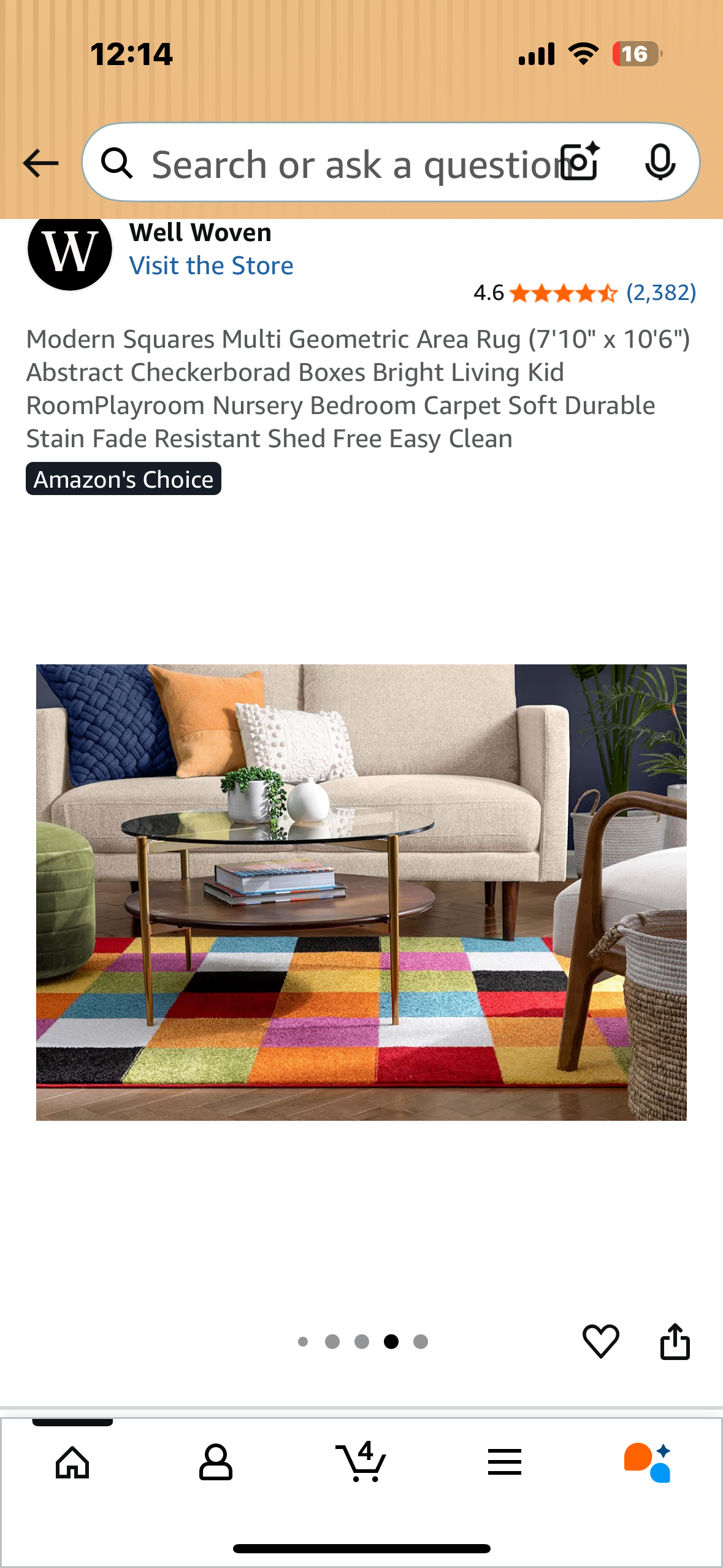 Modern Squares Multi Geometric Area Rug (7'10" x 10'6"), Abstract Checkerborad Boxes, Bright Living Room, Nursery, Bedroom Carpet, Soft, Durable Stain, Fade Resistant, Shed Free, Easy Clean (L1053)