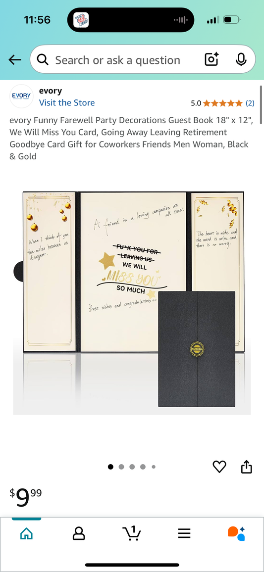 evory Funny Farewell Party Decorations Guest Book 18" x 12", We Will Miss You Card, Going Away Leaving Retirement Goodbye Card Gift for Coworkers Friends Men Woman, Black & Gold