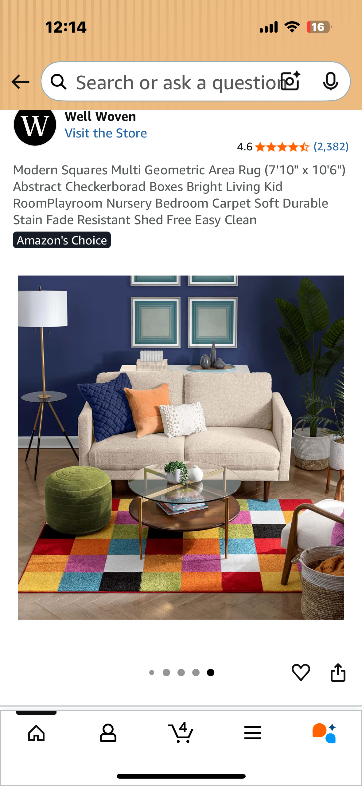 Modern Squares Multi Geometric Area Rug (7'10" x 10'6"), Abstract Checkerborad Boxes, Bright Living Room, Nursery, Bedroom Carpet, Soft, Durable Stain, Fade Resistant, Shed Free, Easy Clean (L1053)