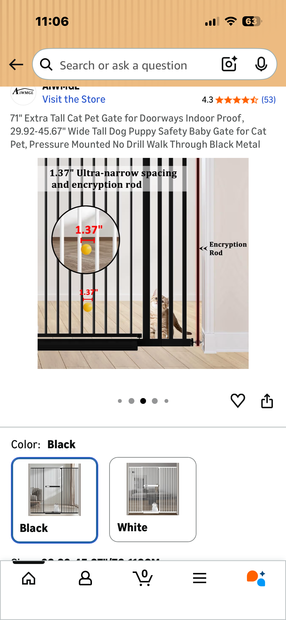 71" Extra Tall Pet Gate for Doorways, 29.9-45.6" Wide Tall Pet Safety Gate, Baby Safety Gate, Pressure Mounted, No Drill, Walk Through Door, Black Metal (R777)