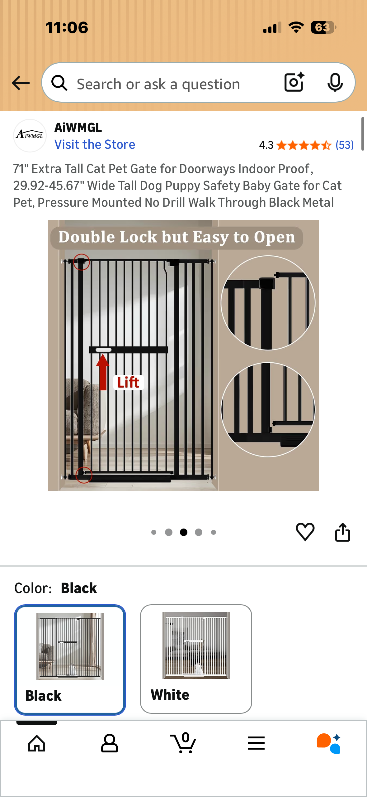 71" Extra Tall Pet Gate for Doorways, 29.9-45.6" Wide Tall Pet Safety Gate, Baby Safety Gate, Pressure Mounted, No Drill, Walk Through Door, Black Metal (R777)