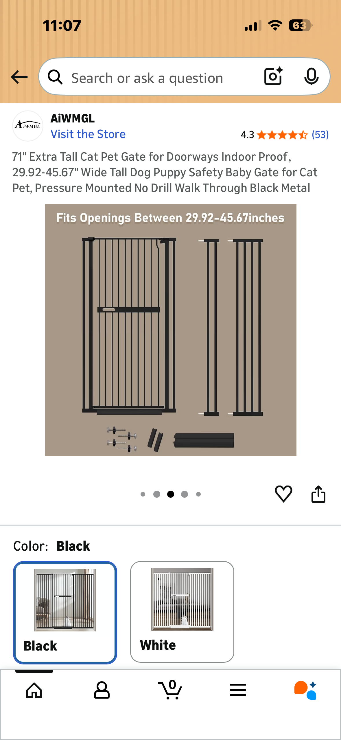 71" Extra Tall Pet Gate for Doorways, 29.9-45.6" Wide Tall Pet Safety Gate, Baby Safety Gate, Pressure Mounted, No Drill, Walk Through Door, Black Metal (R777)