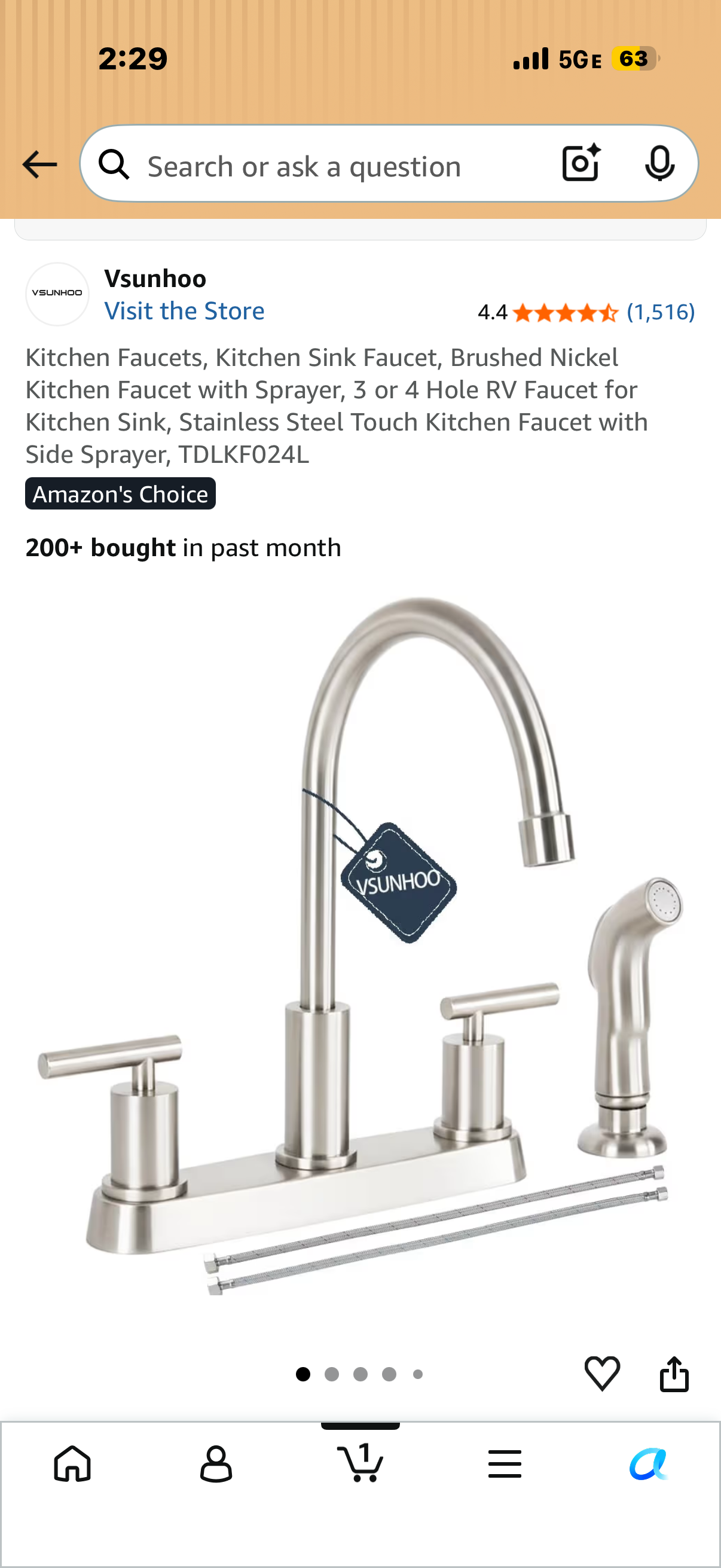 Kitchen Faucets, Kitchen Sink Faucet, Brushed Nickel Kitchen Faucet with Sprayer, 3 or 4 Hole RV Faucet for Kitchen Sink, Stainless Steel Touch Kitchen Faucet with Side Sprayer, TDLKF024L