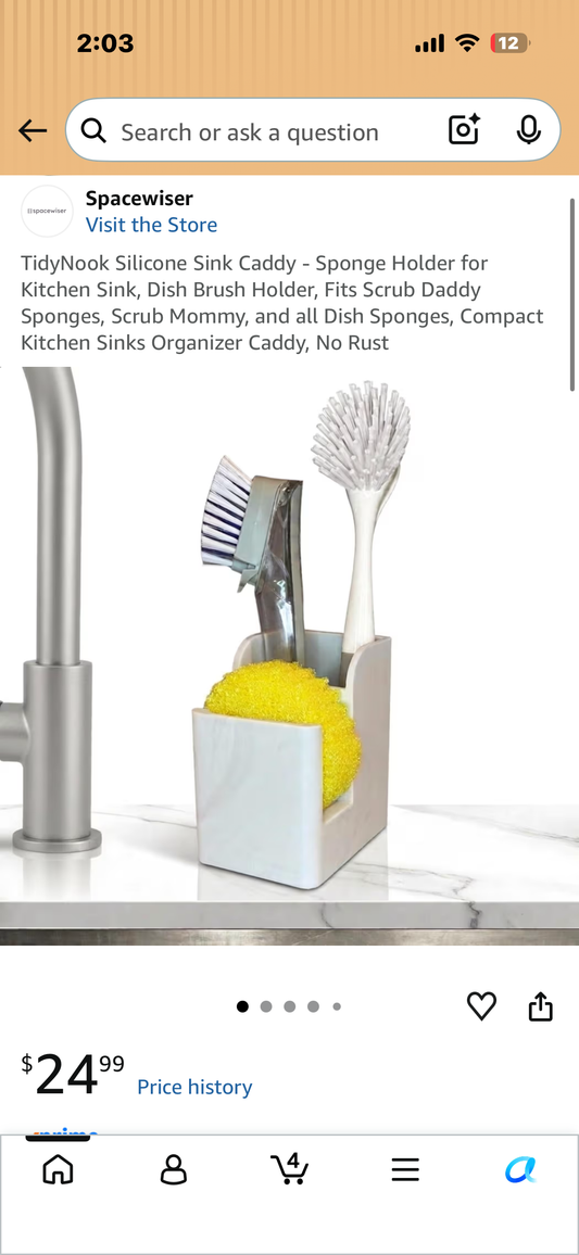 TidyNook Silicone Sink Caddy - Sponge Holder for Kitchen Sink, Dish Brush Holder, Fits Scrub Daddy Sponges, Scrub Mommy, and all Dish Sponges, Compact Kitchen Sinks Organizer Caddy, No Rust