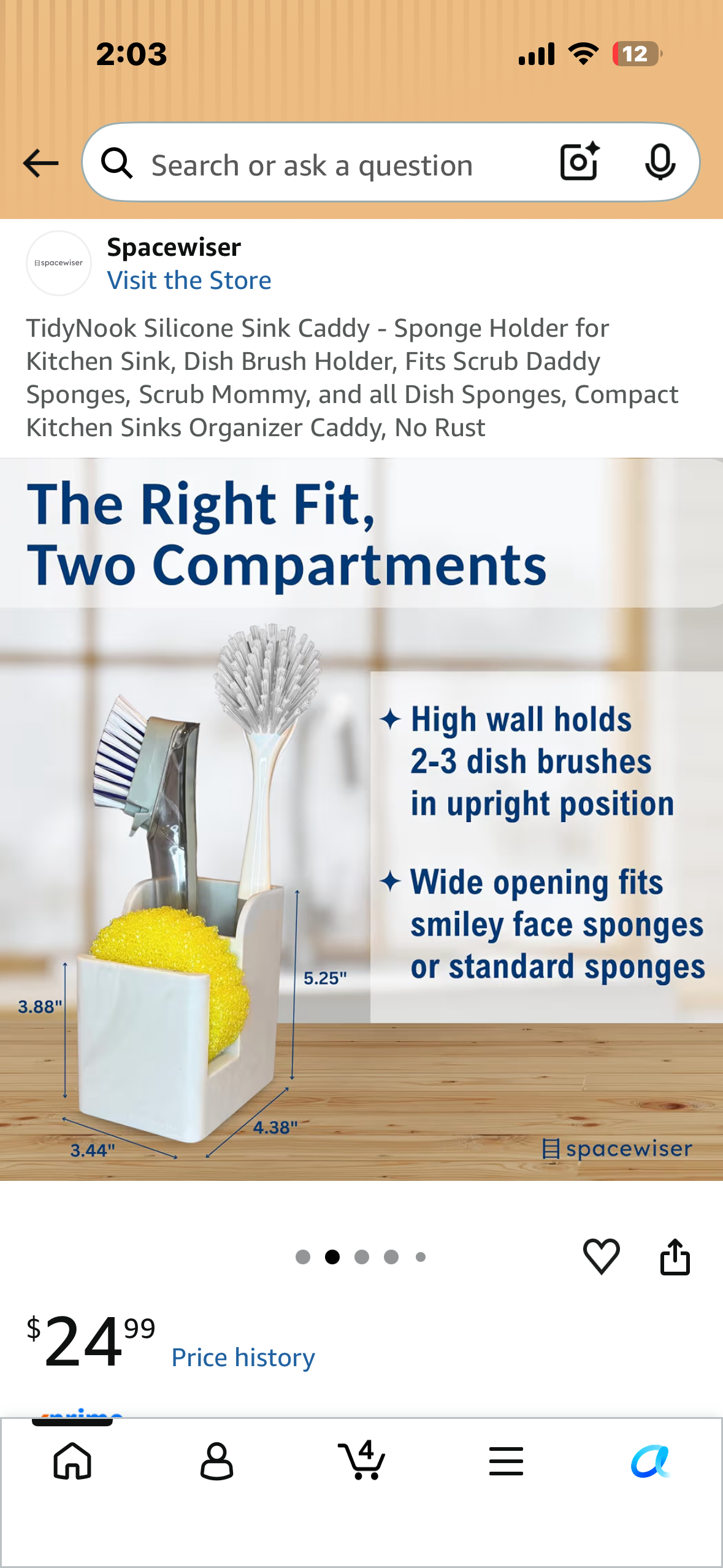 TidyNook Silicone Sink Caddy - Sponge Holder for Kitchen Sink, Dish Brush Holder, Fits Scrub Daddy Sponges, Scrub Mommy, and all Dish Sponges, Compact Kitchen Sinks Organizer Caddy, No Rust
