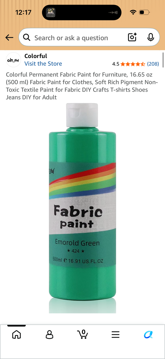 Colorful Permanent Fabric Paint for Furniture, 16.65 oz (500 ml) Fabric Paint for Clothes, Soft Rich Pigment Non-Toxic Textile Paint for Fabric DIY Crafts T-shirts Shoes Jeans DIY for Adult