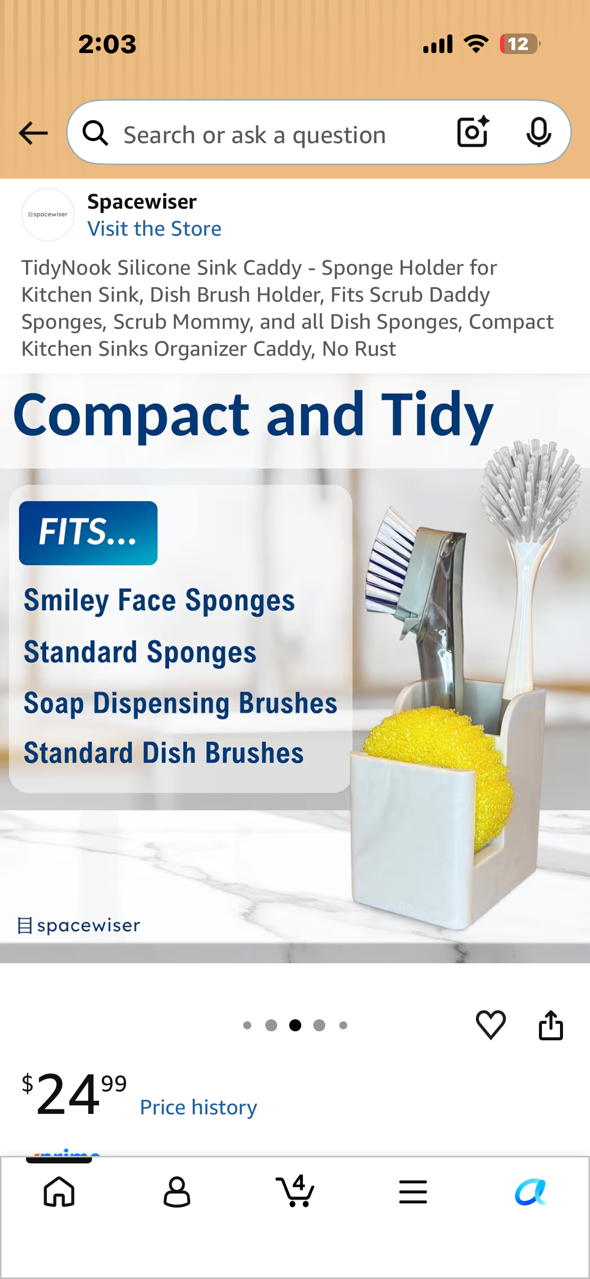 TidyNook Silicone Sink Caddy - Sponge Holder for Kitchen Sink, Dish Brush Holder, Fits Scrub Daddy Sponges, Scrub Mommy, and all Dish Sponges, Compact Kitchen Sinks Organizer Caddy, No Rust