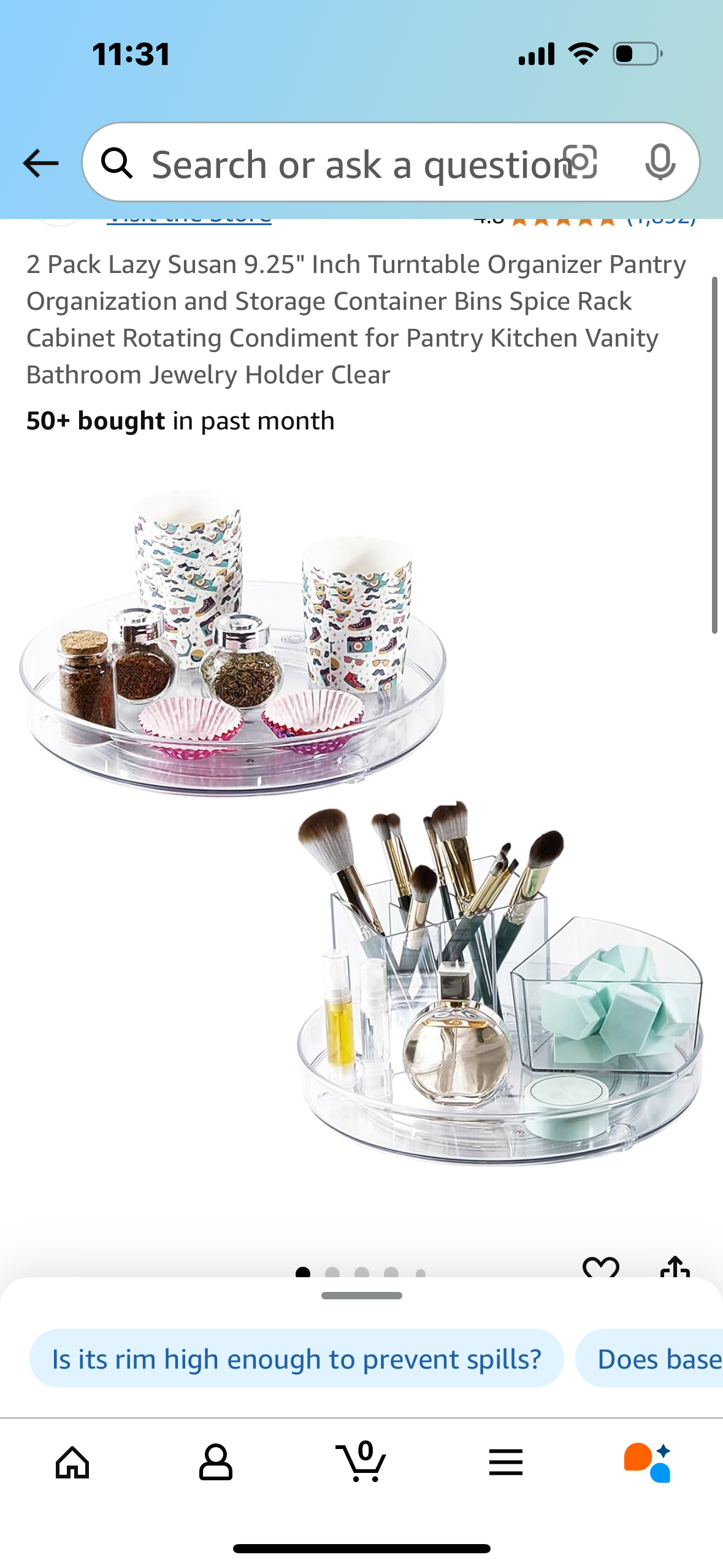 2 Pack Lazy Susan 9.25" Inch Turntable Organizer Pantry Organization and Storage Container Bins Spice Rack Cabinet Rotating Condiment for Pantry Kitchen Vanity Bathroom Jewelry Holder Clear