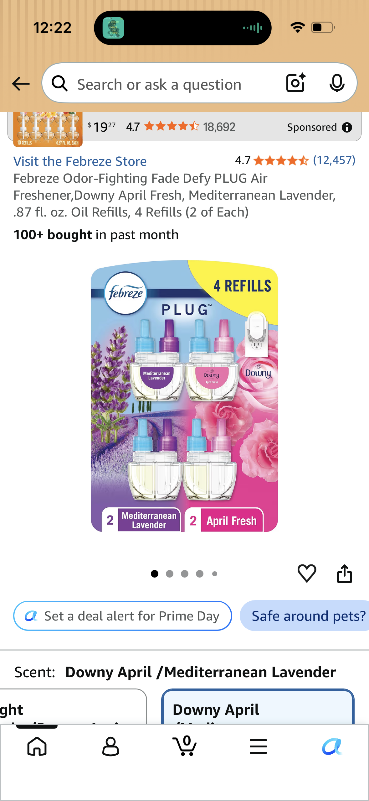 Febreze Odor-Fighting Fade Defy PLUG Air Freshener,Downy April Fresh, Mediterranean Lavender, .87 fl. oz. Oil Refills, 4 Refills (2 of Each)