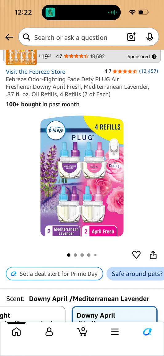 Febreze Odor-Fighting Fade Defy PLUG Air Freshener,Downy April Fresh, Mediterranean Lavender, .87 fl. oz. Oil Refills, 4 Refills (2 of Each)