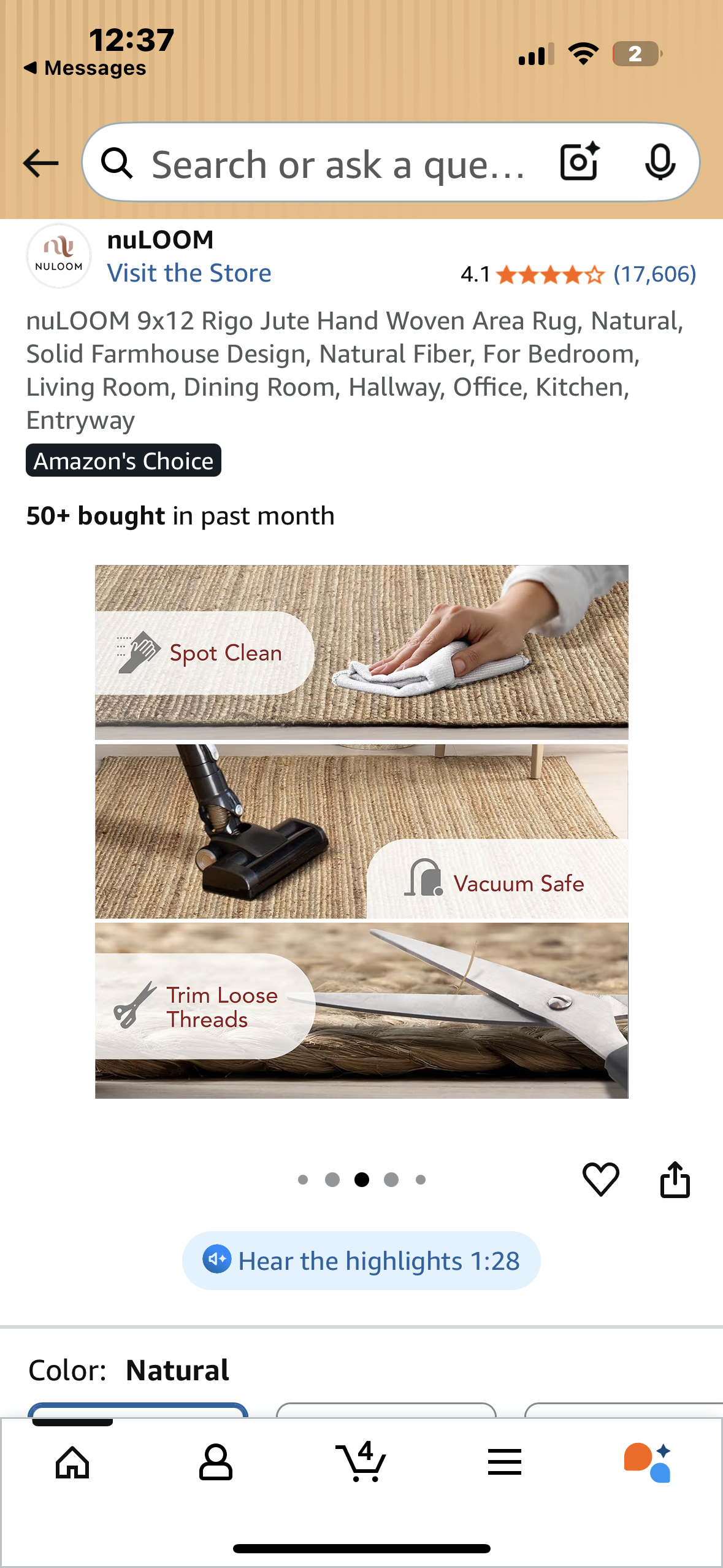 9x12 Jute Hand Woven Area Rug, Natural, Solid Farmhouse Design, Natural Fiber, For Bedroom, Living Room, Dining Room, Hallway, Office, Kitchen, Entryway (L1054)