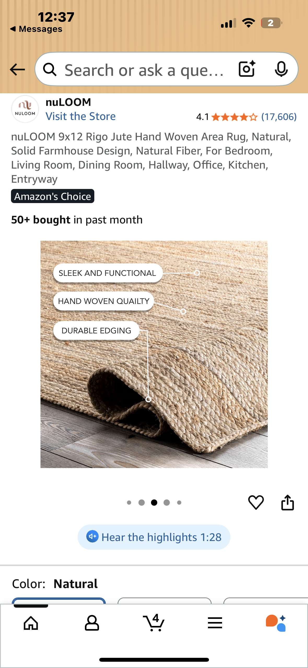 9x12 Jute Hand Woven Area Rug, Natural, Solid Farmhouse Design, Natural Fiber, For Bedroom, Living Room, Dining Room, Hallway, Office, Kitchen, Entryway (L1054)