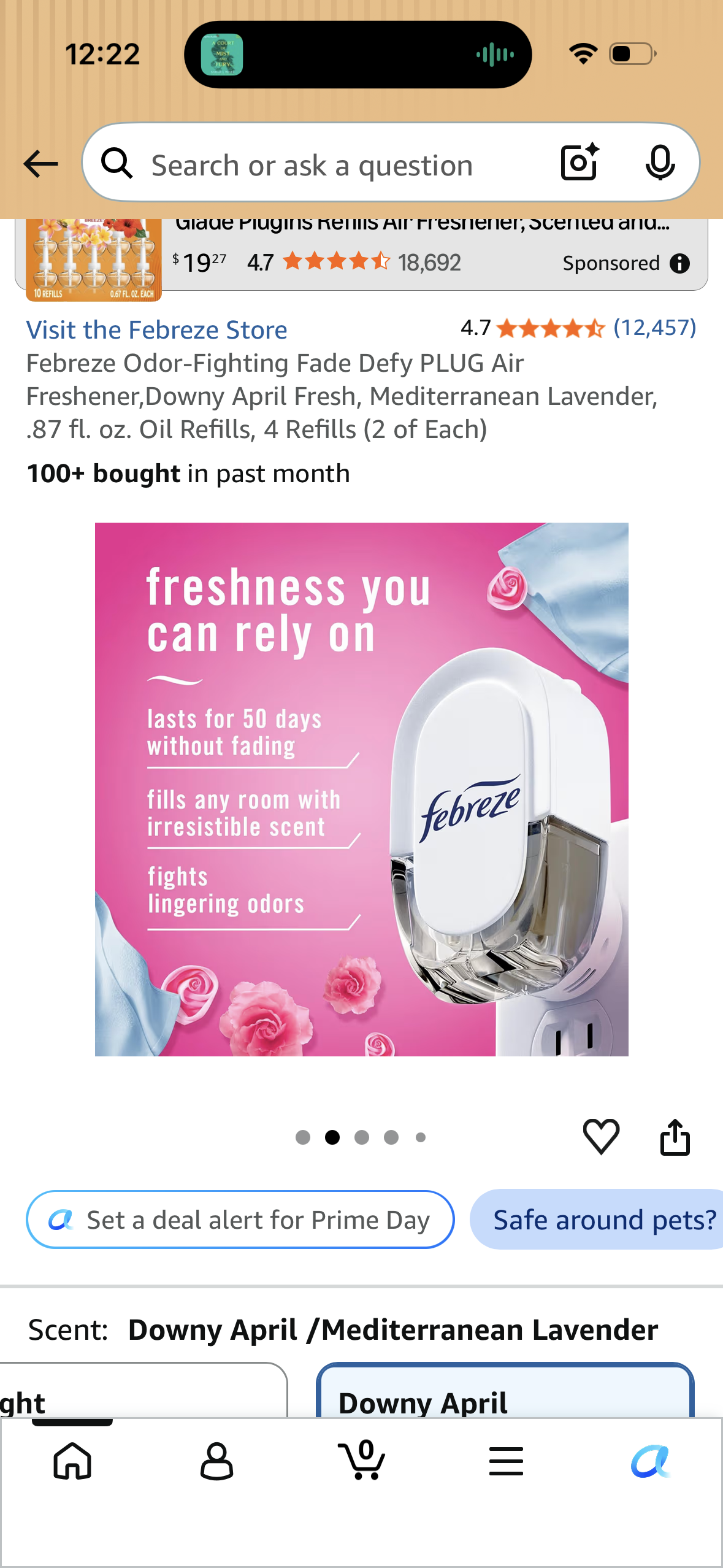Febreze Odor-Fighting Fade Defy PLUG Air Freshener,Downy April Fresh, Mediterranean Lavender, .87 fl. oz. Oil Refills, 4 Refills (2 of Each)
