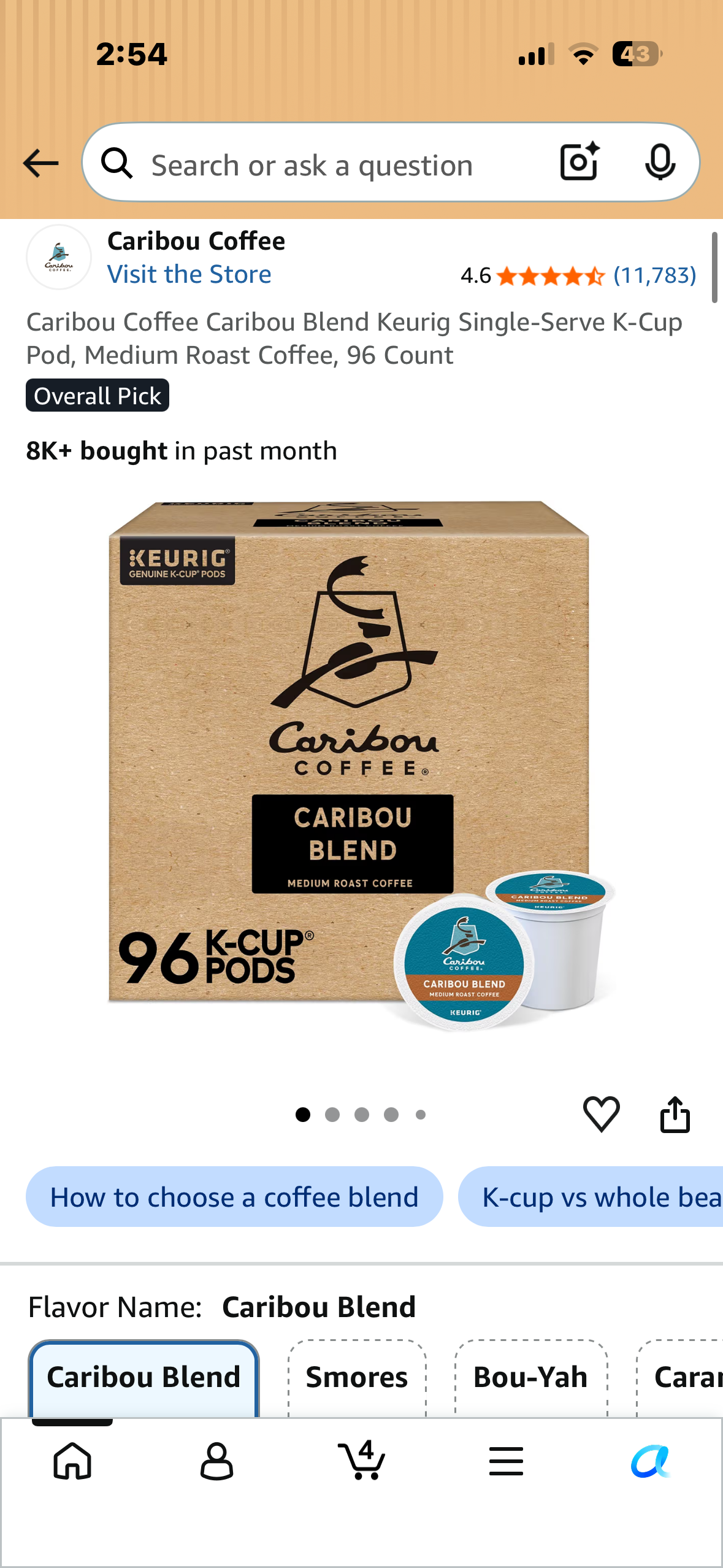 Caribou Coffee Caribou Blend Keurig Single-Serve K-Cup Pod, Medium Roast Coffee, 96 Count