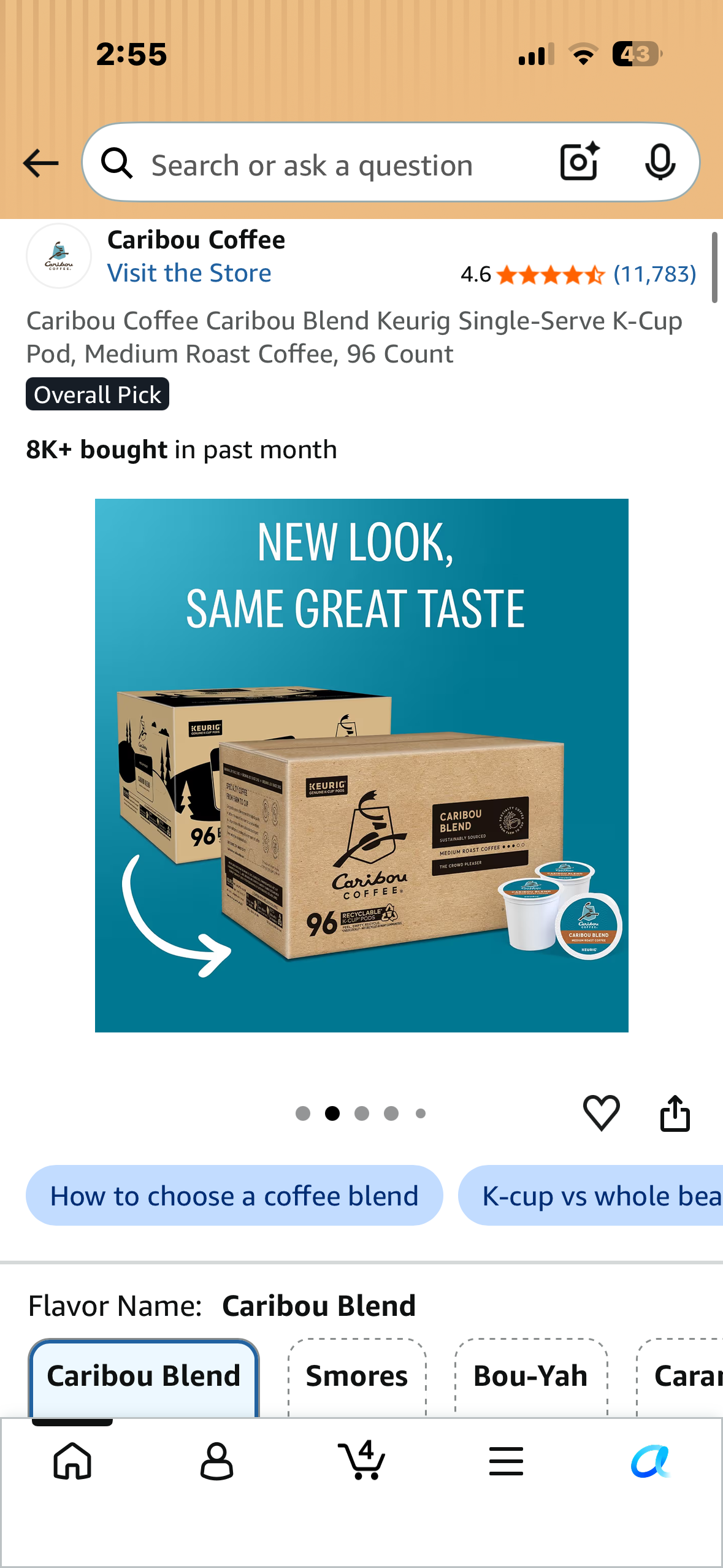 Caribou Coffee Caribou Blend Keurig Single-Serve K-Cup Pod, Medium Roast Coffee, 96 Count