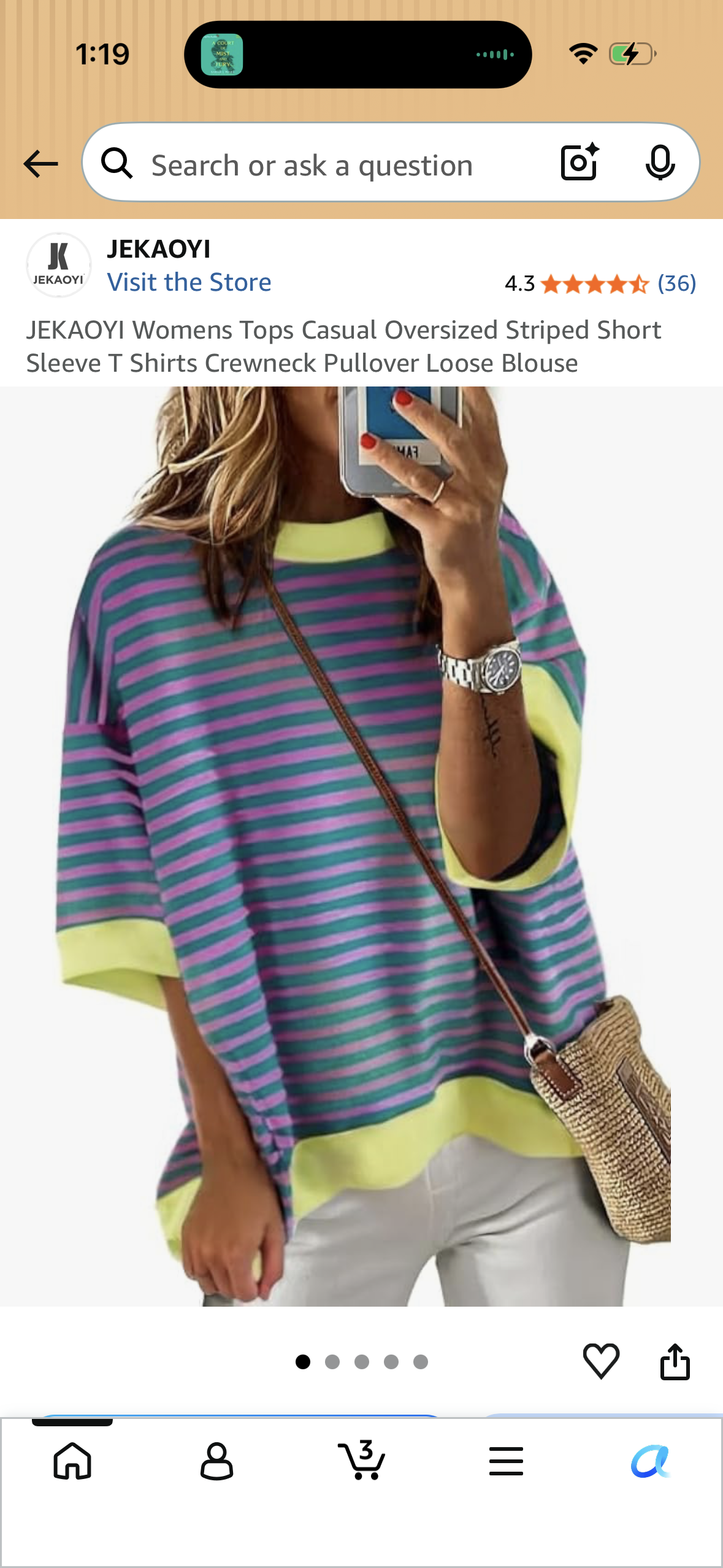 JEKAOYI Womens Tops Casual Oversized Striped Short Sleeve T Shirts Crewneck Pullover Loose Blouse (Size Medium)