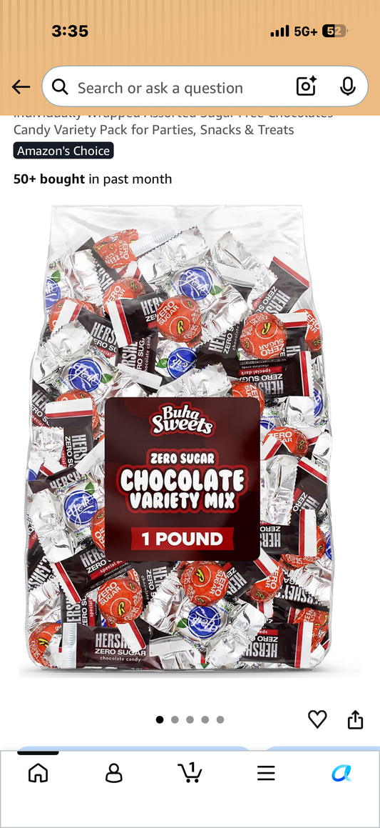 Zero Sugar Chocolate Candy Mix - 1 Pound Bulk Individually Wrapped Assorted Sugar Free Chocolates Candy Variety Pack for Parties, Snacks & Treats