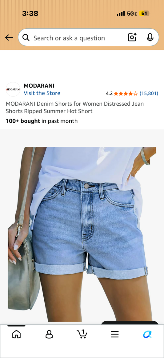 Denim Shorts for Women Distressed Jean Shorts (Size XXL)