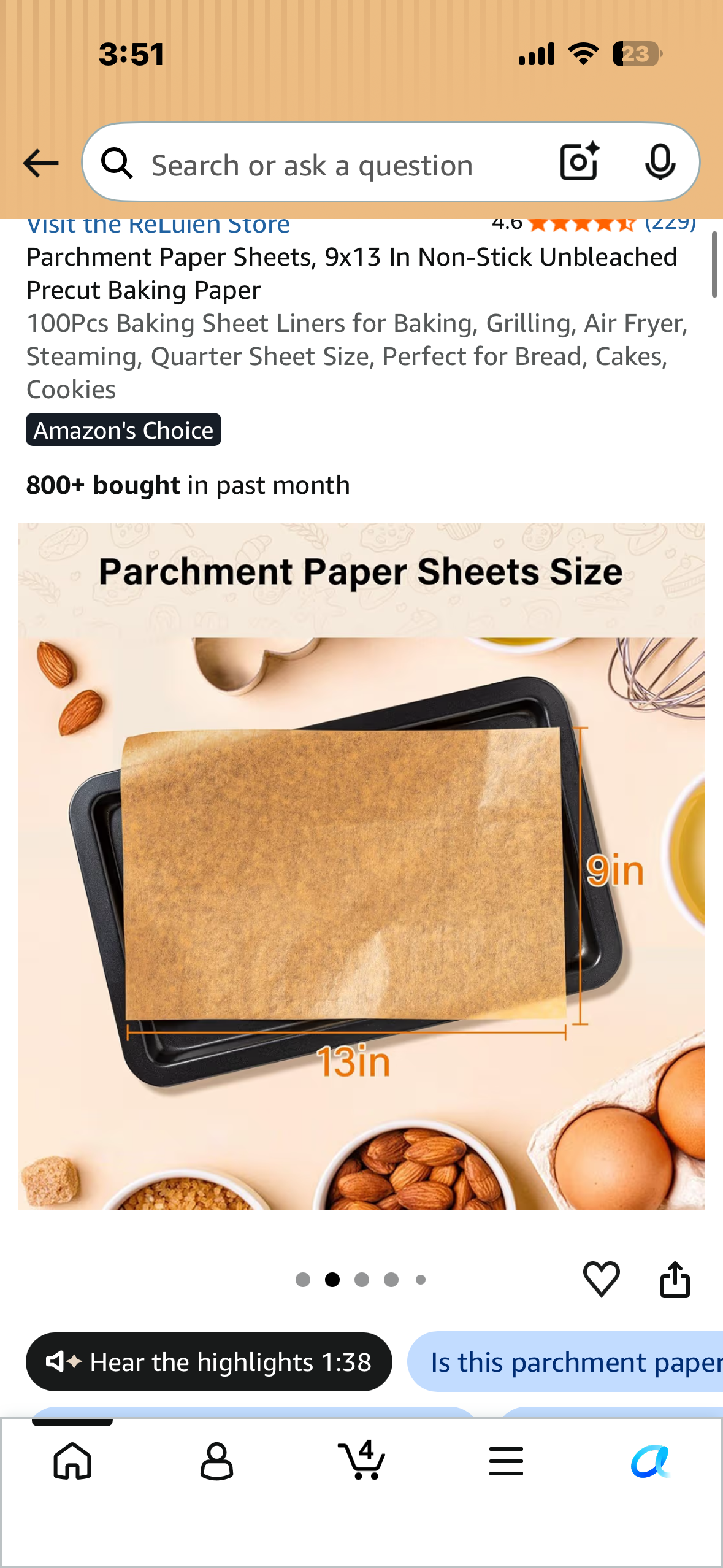 2-Pack, Parchment Paper Sheets 9x13 Inch Unbleached, Precut, Non-Stick, No Curling Baking Paper For Quarter Sheet Pan Liners, Cooking, Roasting, Air Fryer, Oven, Microwave, Grilling (100Sheets x 2)