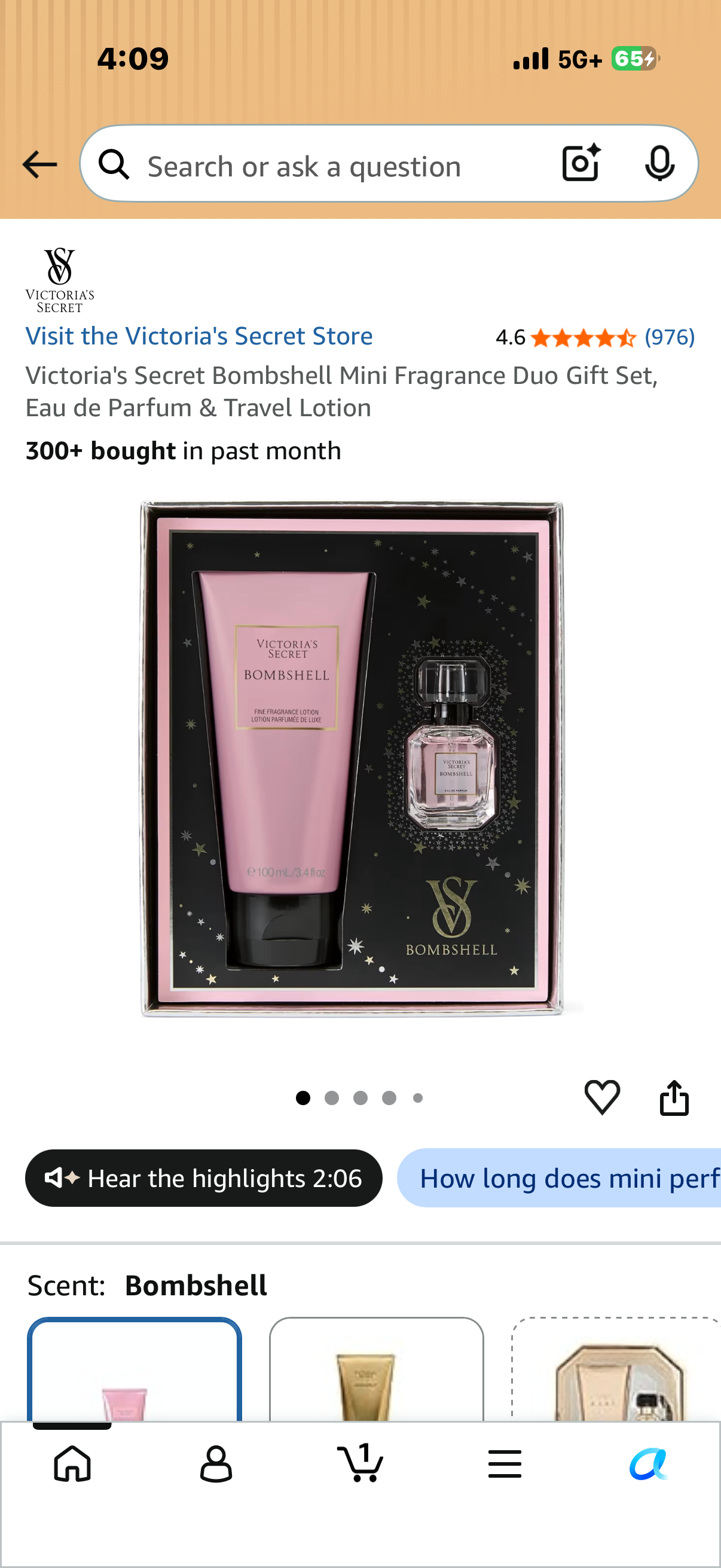 Victoria's Secret Bombshell Mini Fragrance Duo Gift Set, Eau de Parfum & Travel Lotion