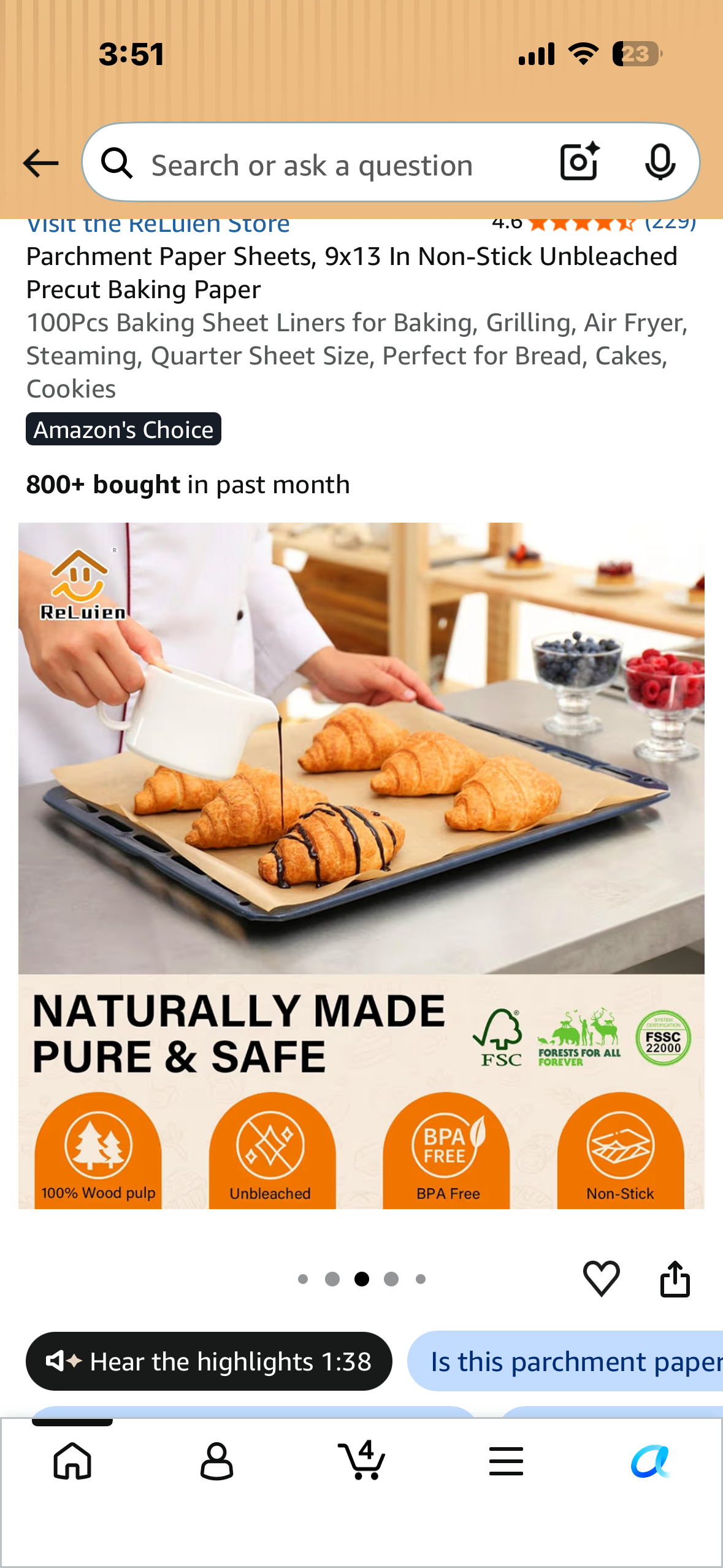 2-Pack, Parchment Paper Sheets 9x13 Inch Unbleached, Precut, Non-Stick, No Curling Baking Paper For Quarter Sheet Pan Liners, Cooking, Roasting, Air Fryer, Oven, Microwave, Grilling (100Sheets x 2)