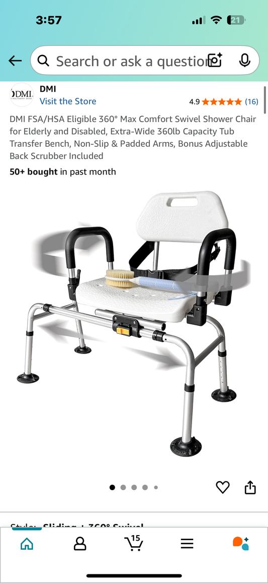 360° Max Comfort Swivel Shower Chair for Elderly and Disabled, Extra-Wide 360lb Capacity Transfer Bench, Non-Slip & Padded Arms (R611)