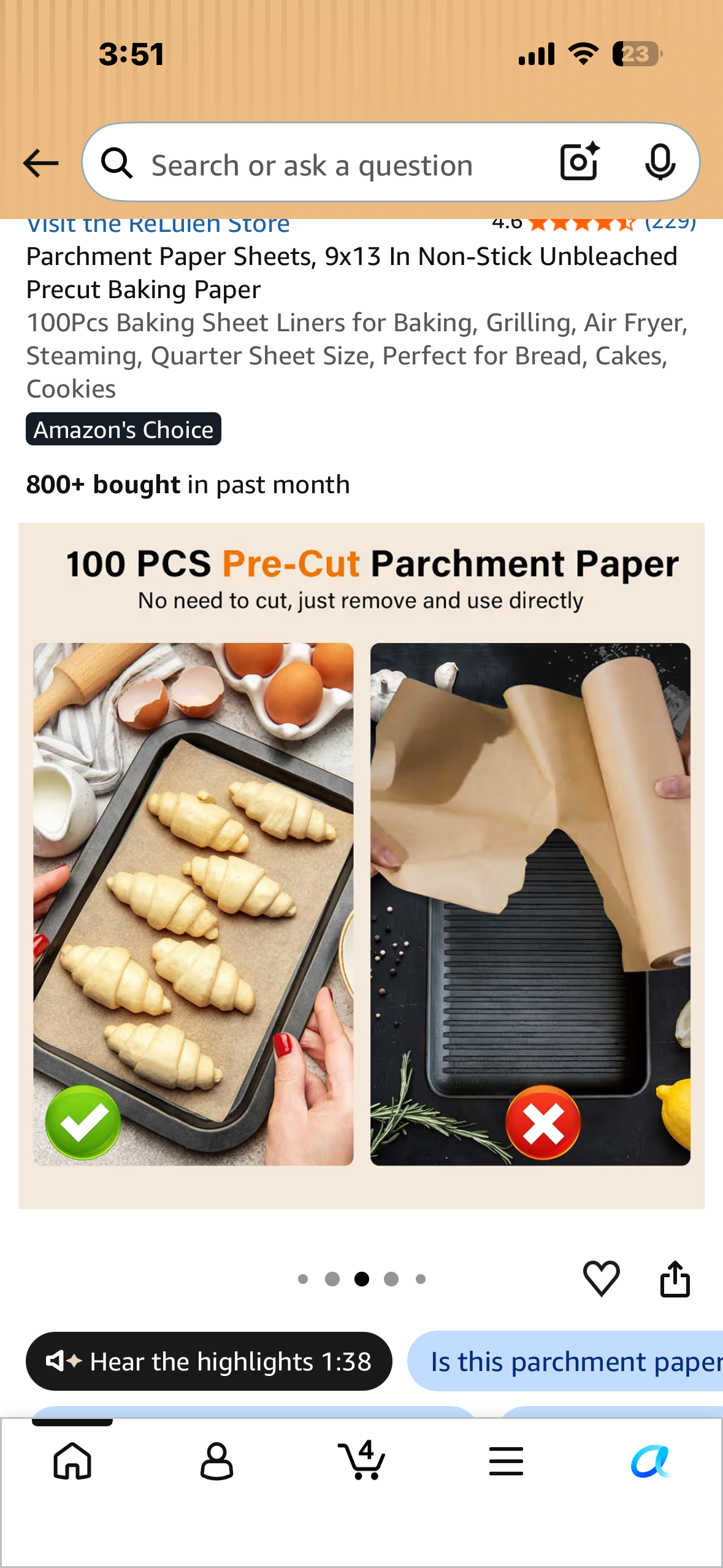 2-Pack, Parchment Paper Sheets 9x13 Inch Unbleached, Precut, Non-Stick, No Curling Baking Paper For Quarter Sheet Pan Liners, Cooking, Roasting, Air Fryer, Oven, Microwave, Grilling (100Sheets x 2)