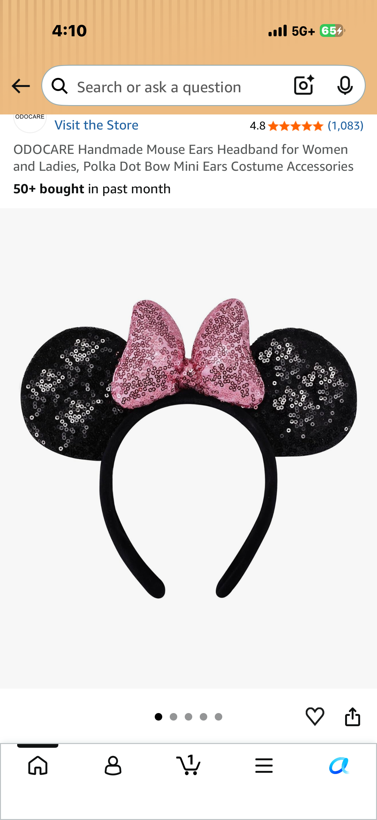 ODOCARE Handmade Mouse Ears Headband for Women and Ladies, Polka Dot Bow Mini Ears Costume Accessories