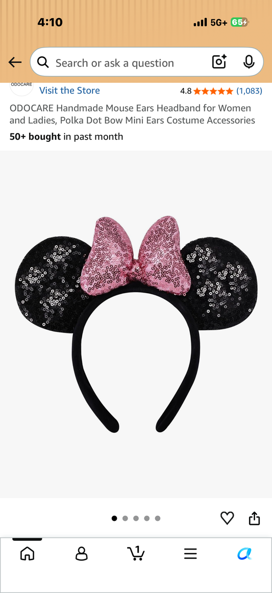 ODOCARE Handmade Mouse Ears Headband for Women and Ladies, Polka Dot Bow Mini Ears Costume Accessories
