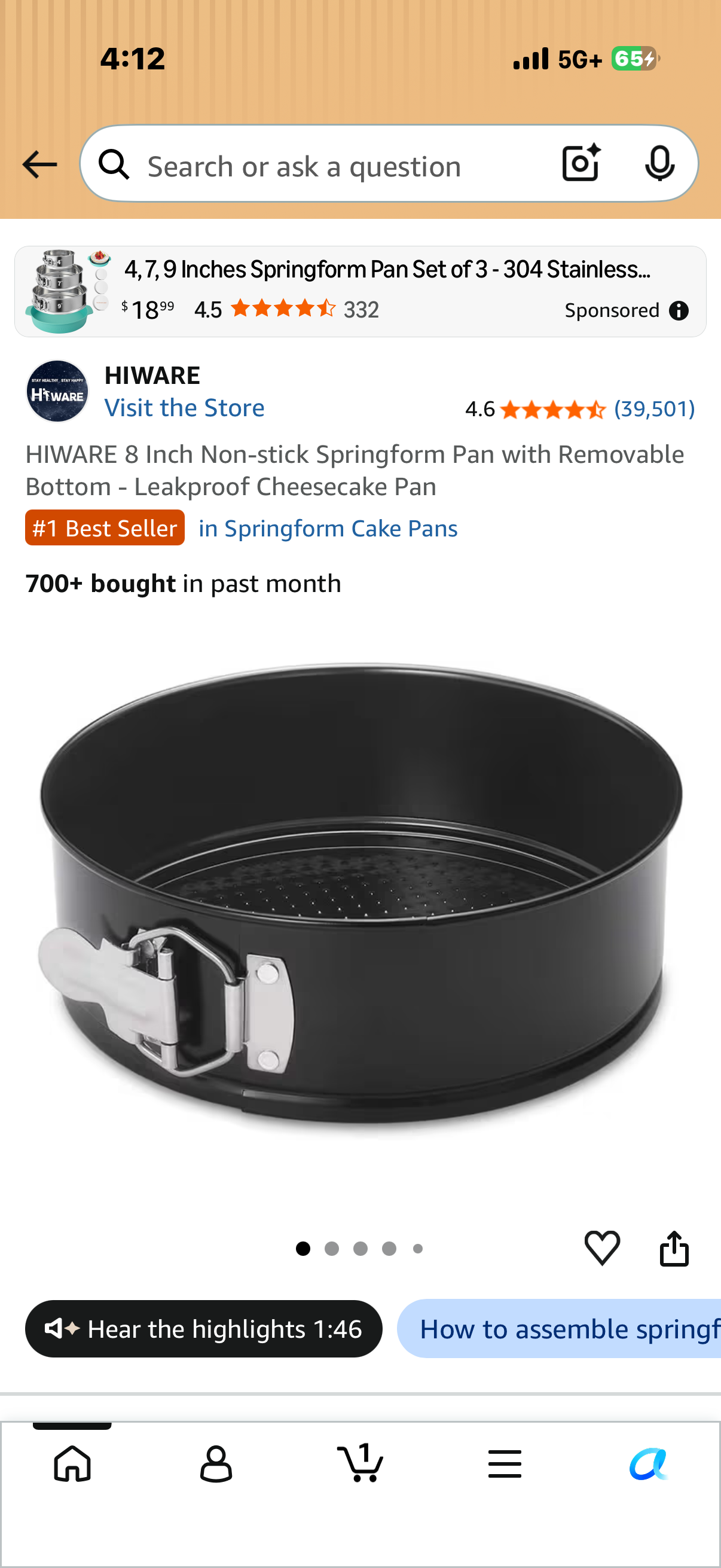 HIWARE 8 Inch Non-stick Springform Pan with Removable Bottom - Leakproof Cheesecake Pan