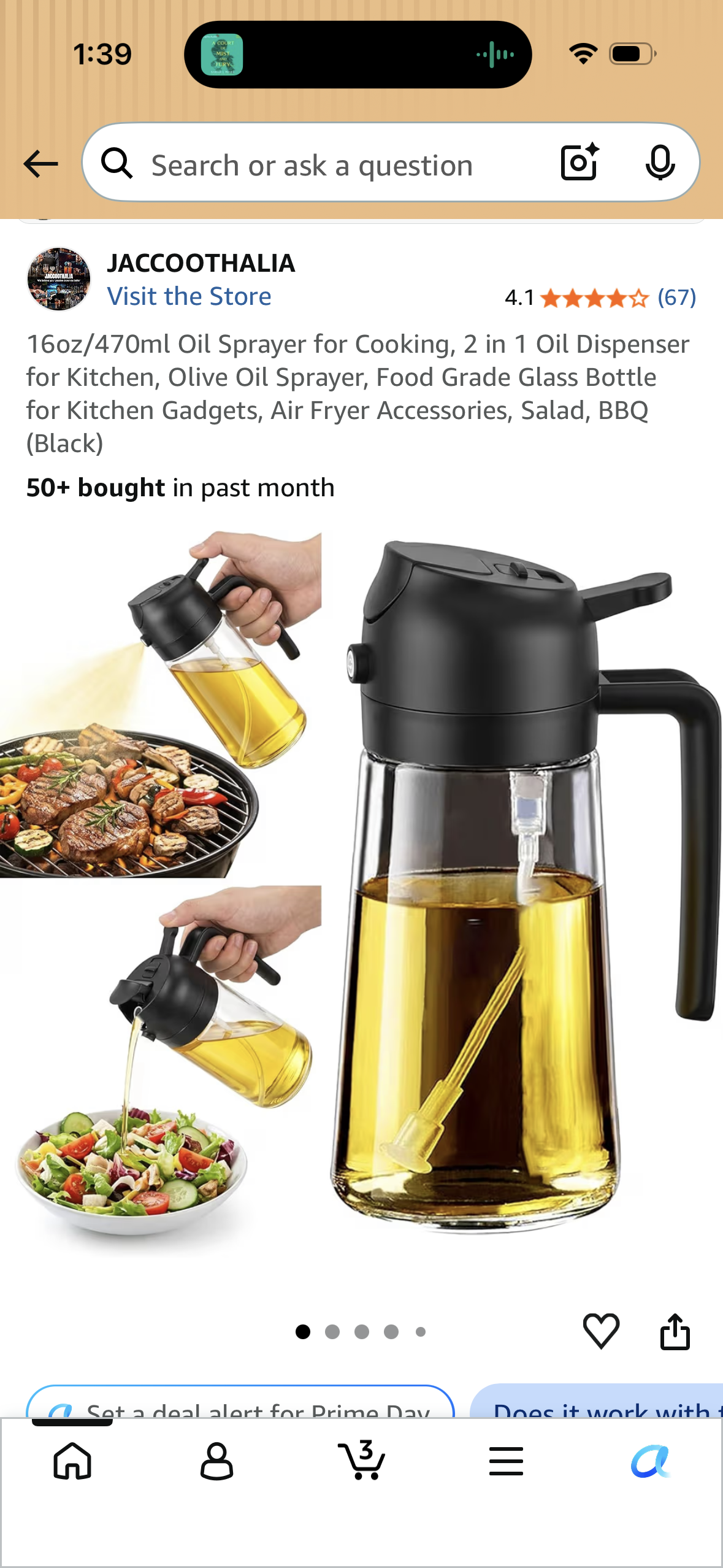 16oz/470ml Oil Sprayer for Cooking, 2 in 1 Oil Dispenser for Kitchen, Olive Oil Sprayer, Food Grade Glass Bottle for Kitchen Gadgets, Air Fryer Accessories, Salad, BBQ (Black)