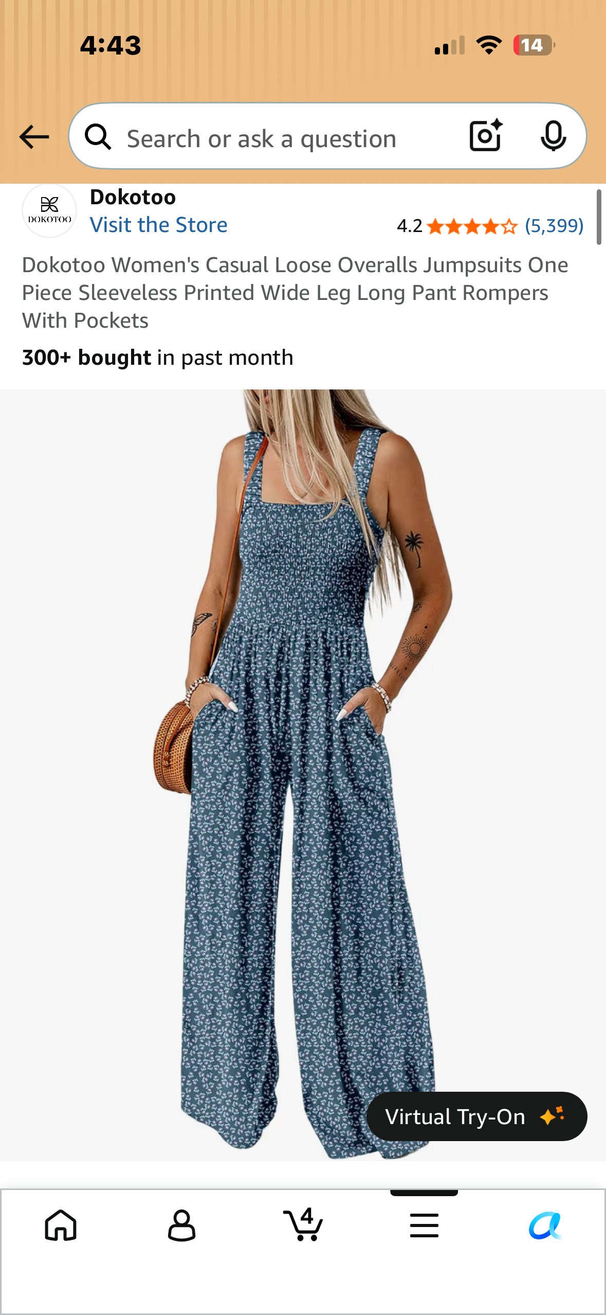 Dokotoo Women's Casual Loose Overalls Jumpsuits One Piece Sleeveless Printed Wide Leg Long Pant Rompers With Pockets (Size XL)