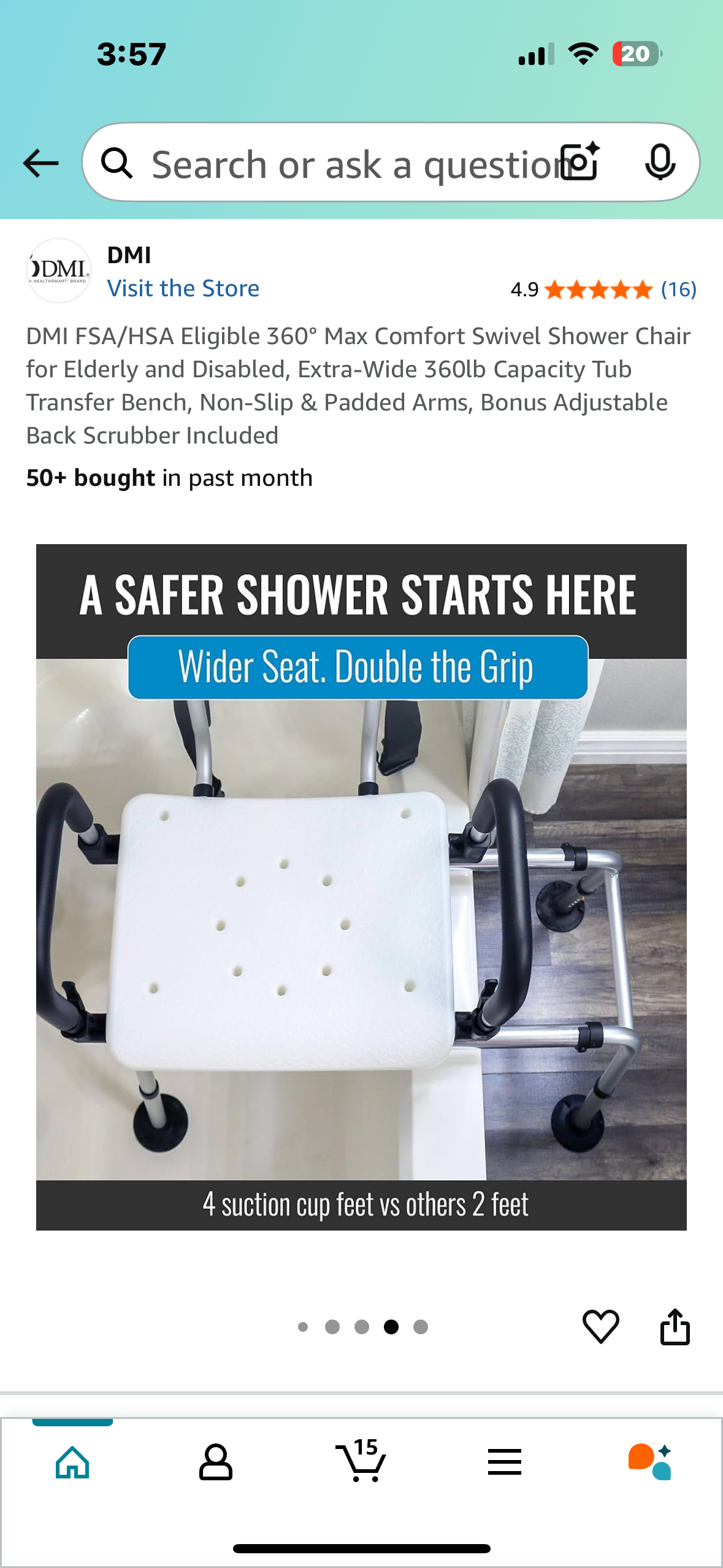 360° Max Comfort Swivel Shower Chair for Elderly and Disabled, Extra-Wide 360lb Capacity Transfer Bench, Non-Slip & Padded Arms (R611)