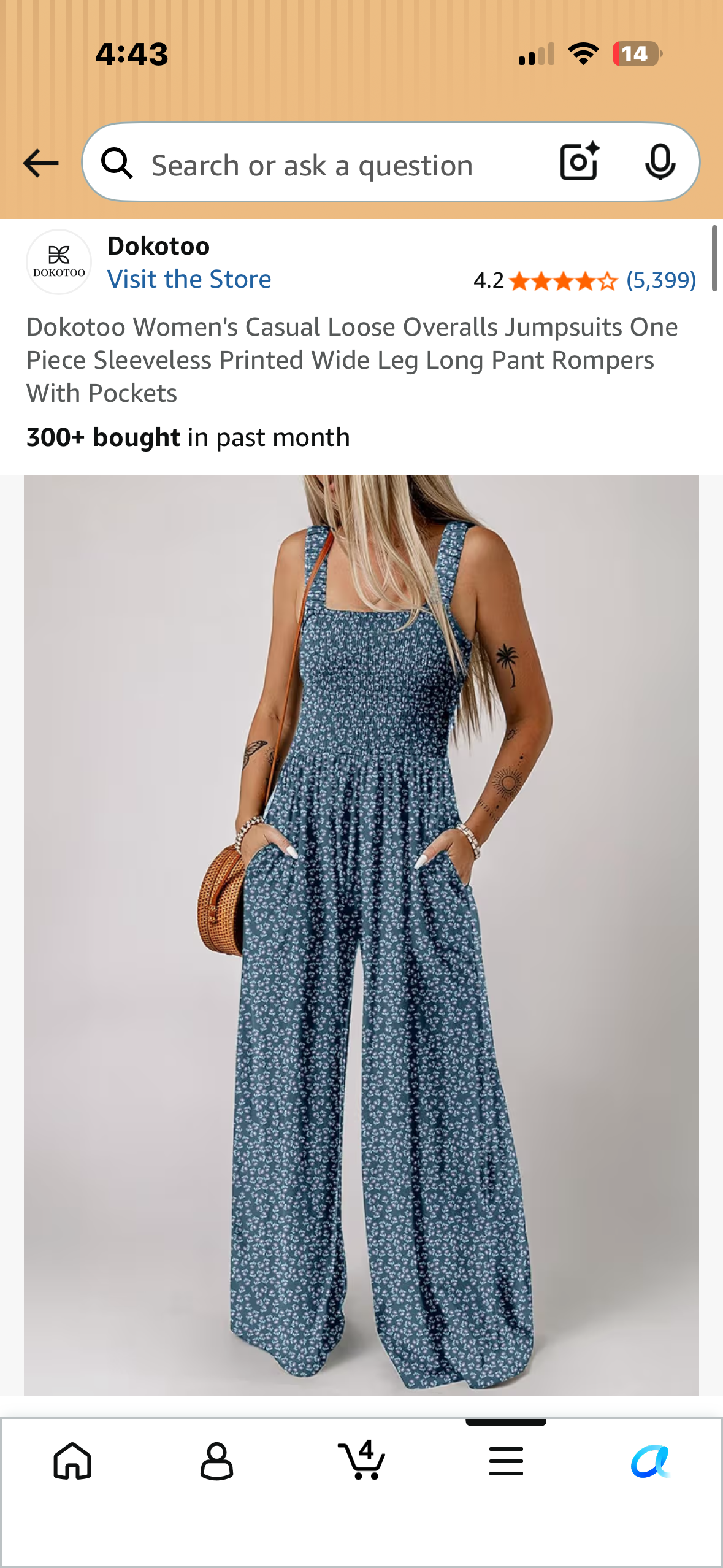 Dokotoo Women's Casual Loose Overalls Jumpsuits One Piece Sleeveless Printed Wide Leg Long Pant Rompers With Pockets (Size XL)