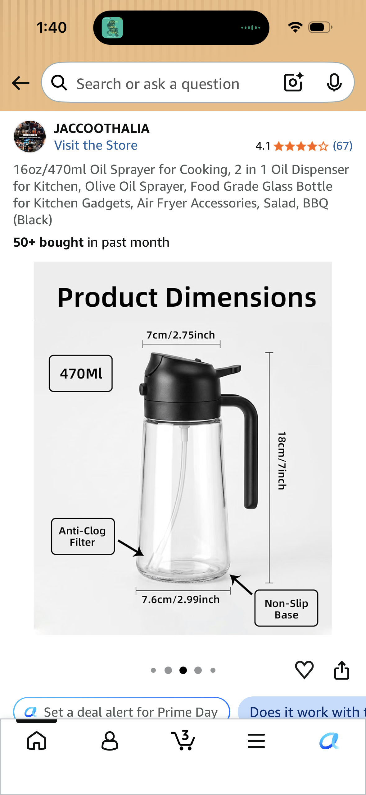 16oz/470ml Oil Sprayer for Cooking, 2 in 1 Oil Dispenser for Kitchen, Olive Oil Sprayer, Food Grade Glass Bottle for Kitchen Gadgets, Air Fryer Accessories, Salad, BBQ (Black)