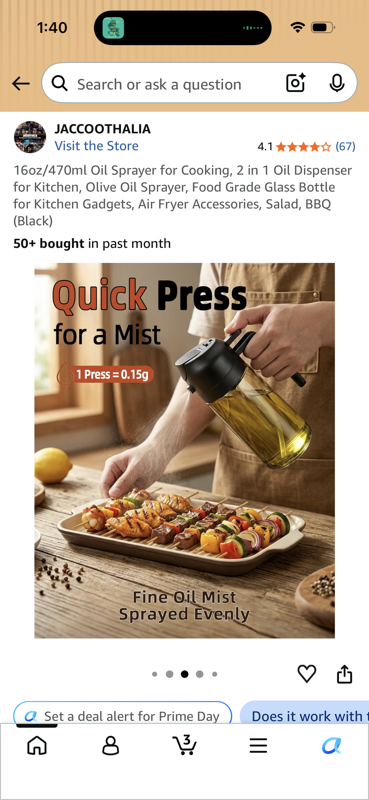 16oz/470ml Oil Sprayer for Cooking, 2 in 1 Oil Dispenser for Kitchen, Olive Oil Sprayer, Food Grade Glass Bottle for Kitchen Gadgets, Air Fryer Accessories, Salad, BBQ (Black)