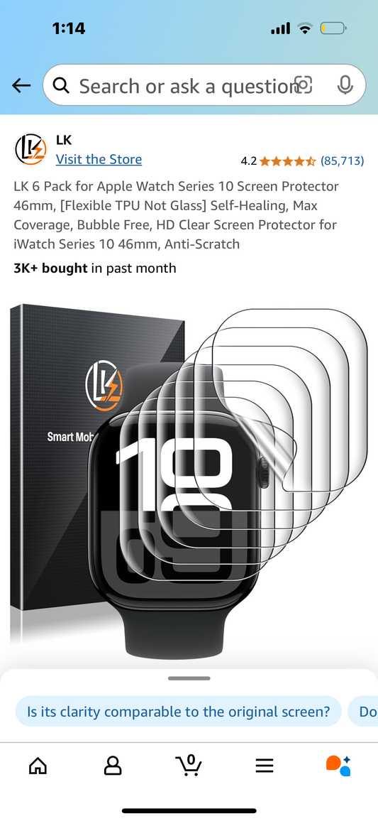 LK 6 Pack for Apple Watch Series 10 Screen Protector 46mm, [Flexible TPU Not Glass] Self-Healing, Max Coverage, Bubble Free, HD Clear Screen Protector for iWatch Series 10 46mm, Anti-Scratch