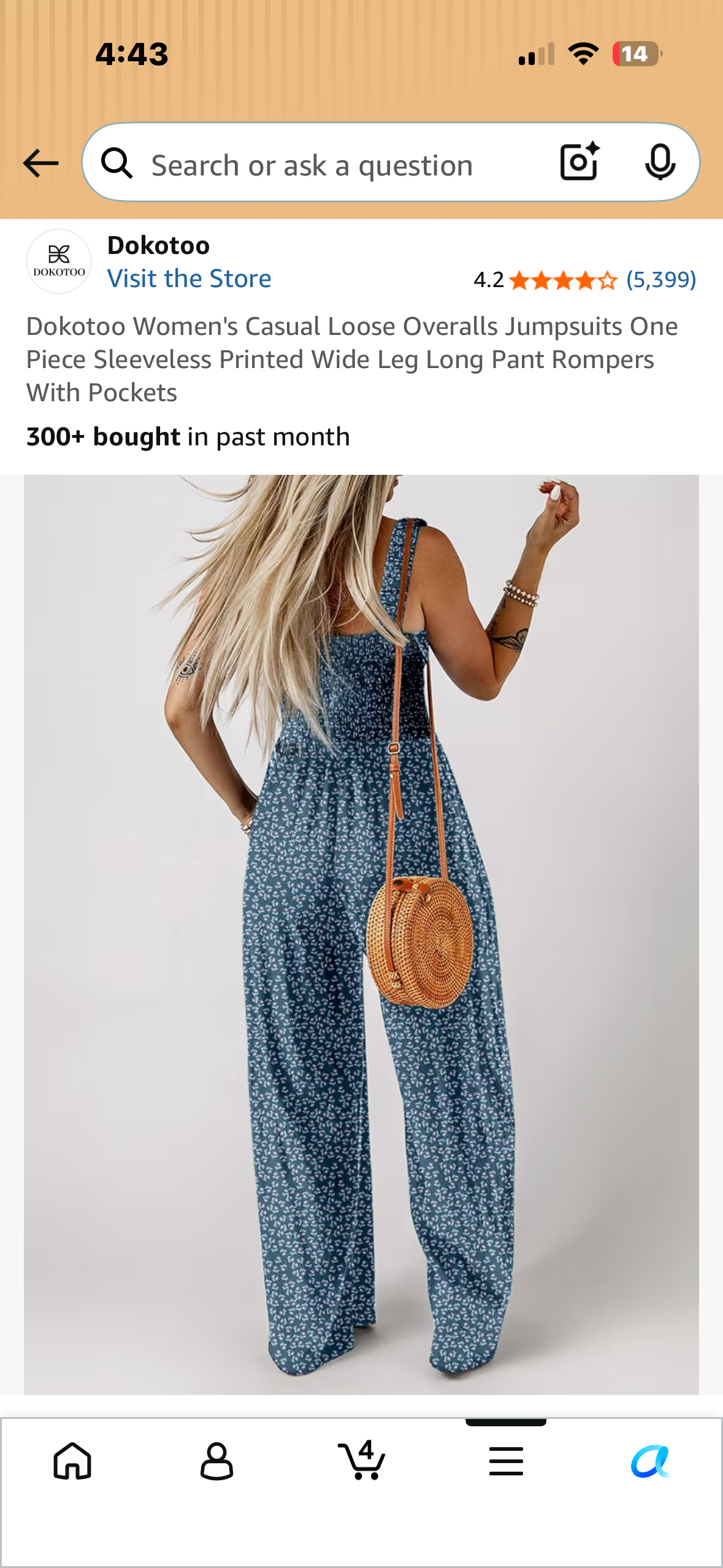 Dokotoo Women's Casual Loose Overalls Jumpsuits One Piece Sleeveless Printed Wide Leg Long Pant Rompers With Pockets (Size XL)