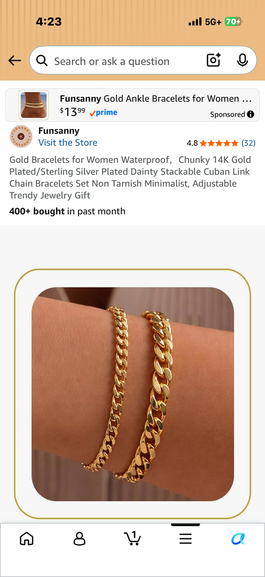Gold Bracelets for Women Waterproof，Chunky 14K Gold Plated/Sterling Silver Plated Dainty Stackable Cuban Link Chain Bracelets Set Non Tarnish Minimalist, Adjustable Trendy Jewelry Gift