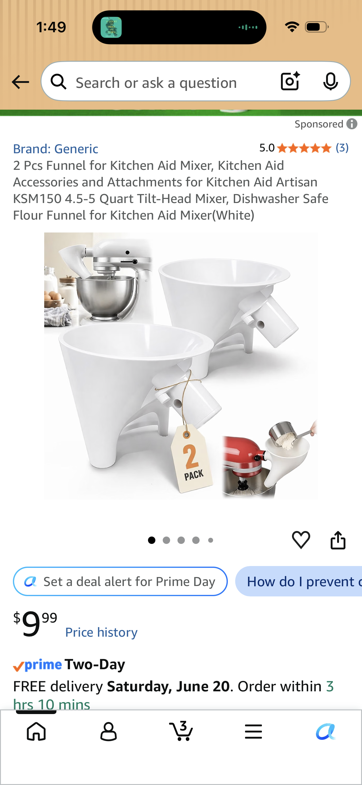 2 Pcs Funnel for Kitchen Aid Mixer, Kitchen Aid Accessories and Attachments for Kitchen Aid Artisan KSM150 4.5-5 Quart Tilt-Head Mixer, Dishwasher Safe Flour Funnel for Kitchen Aid Mixer(White)
