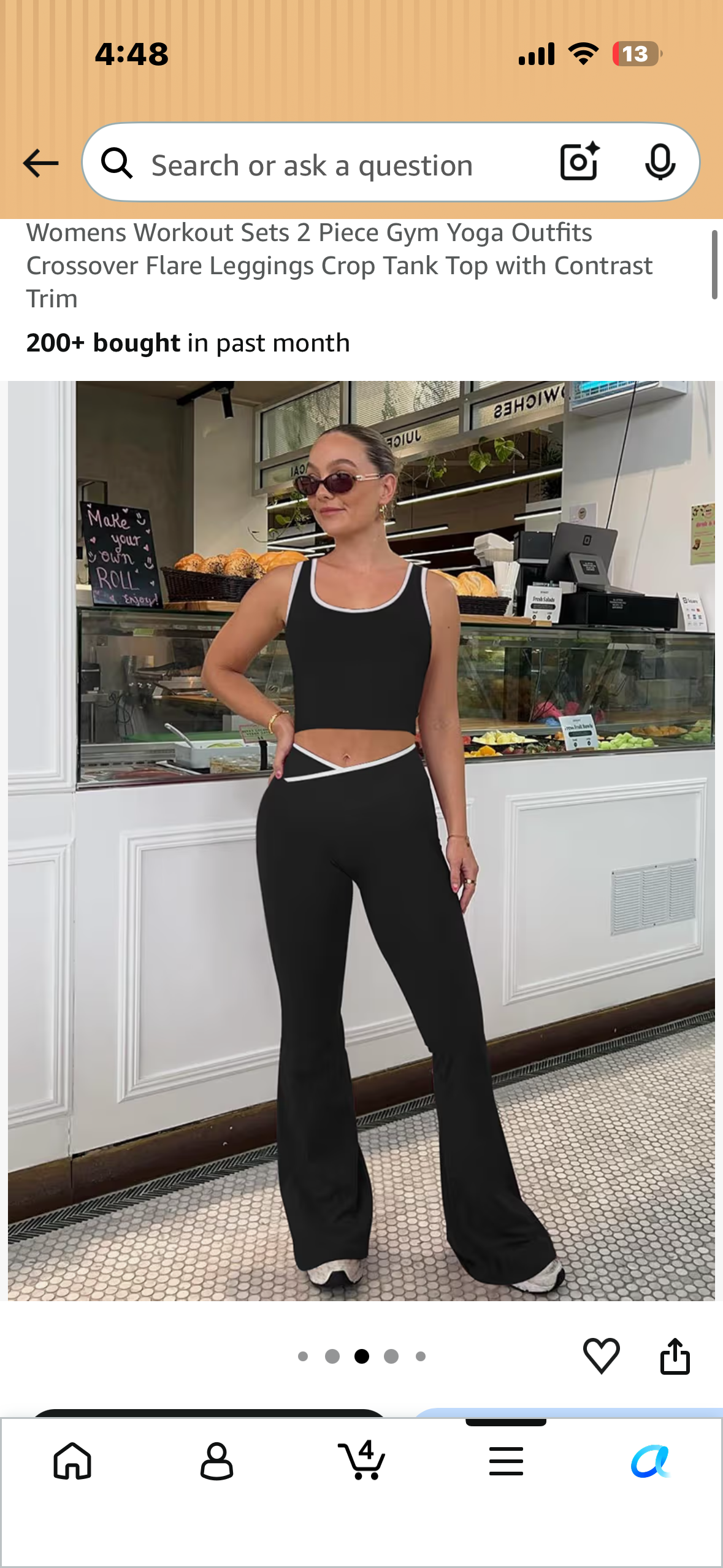 Womens Workout Sets 2 Piece Gym Yoga Outfits Crossover Flare Leggings Crop Tank Top with Contrast Trim (Size Medium)