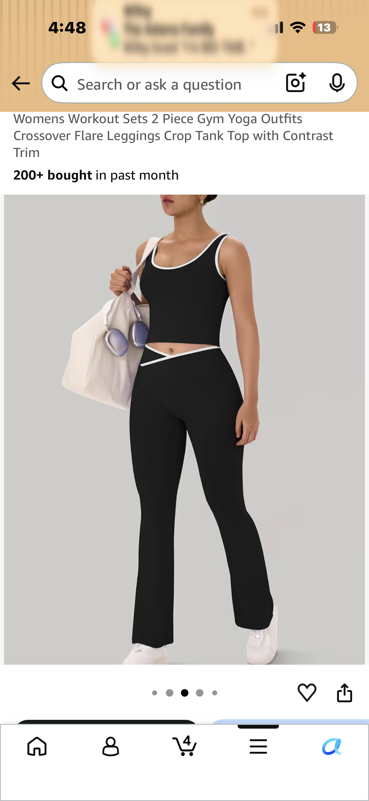 Womens Workout Sets 2 Piece Gym Yoga Outfits Crossover Flare Leggings Crop Tank Top with Contrast Trim (Size Medium)