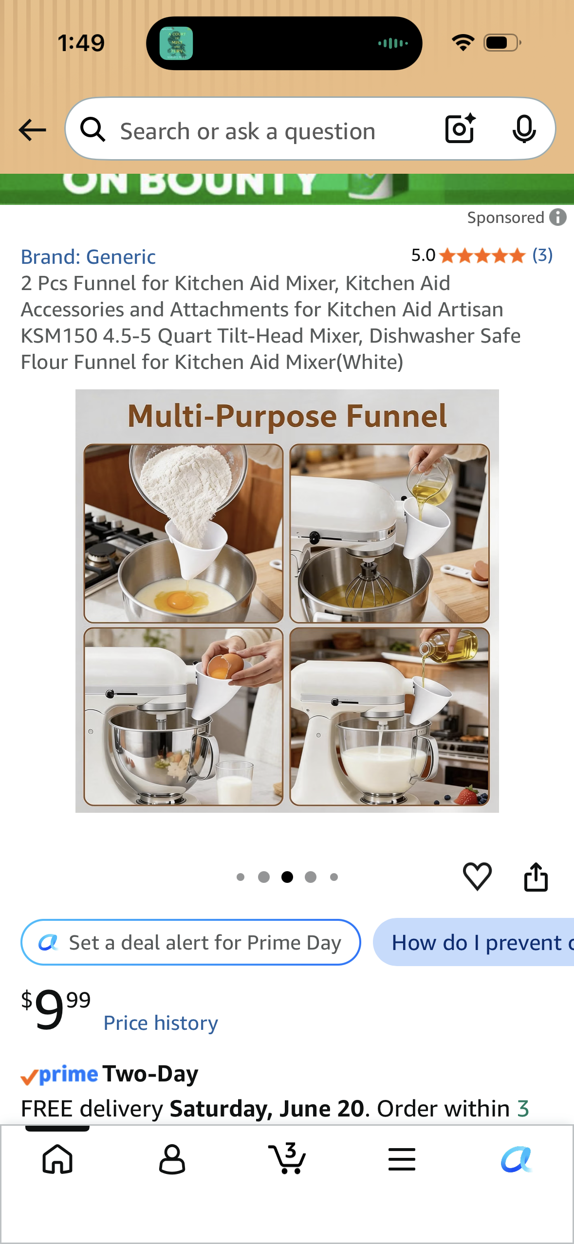 2 Pcs Funnel for Kitchen Aid Mixer, Kitchen Aid Accessories and Attachments for Kitchen Aid Artisan KSM150 4.5-5 Quart Tilt-Head Mixer, Dishwasher Safe Flour Funnel for Kitchen Aid Mixer(White)