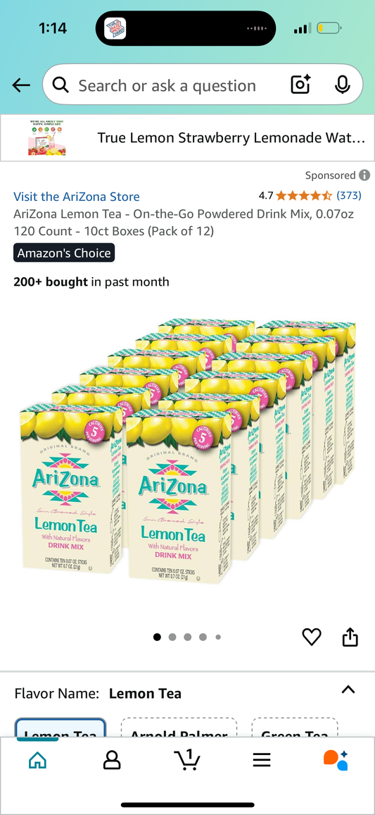 AriZona Lemon Tea - On-the-Go Powdered Drink Mix, 0.07oz 120 Count - 10ct Boxes (Pack of 12)